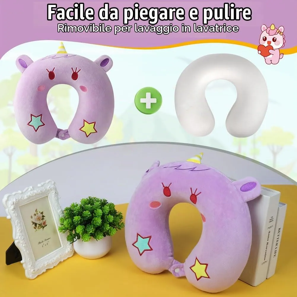 Alaoo Cuscino da Viaggio per Bambini, con Benda sull'occhio,Unicorno Viola - immagine 6