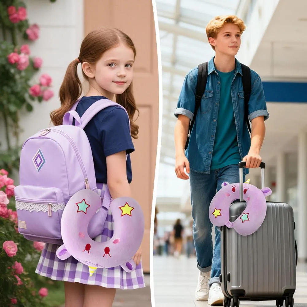 Alaoo Cuscino da Viaggio per Bambini, con Benda sull'occhio,Unicorno Viola - immagine 7