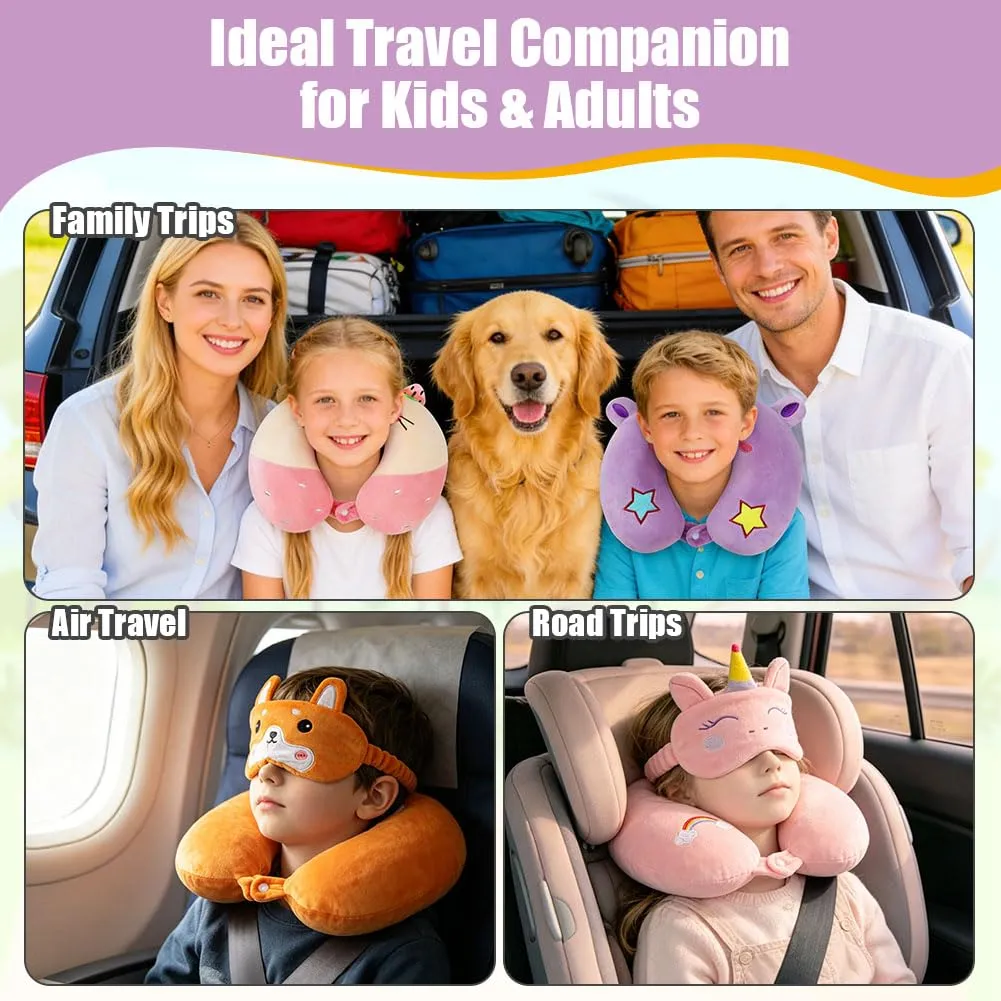 Alaoo Cuscino da Viaggio per Bambini, con Benda sull'occhio,Unicorno Viola - immagine 8