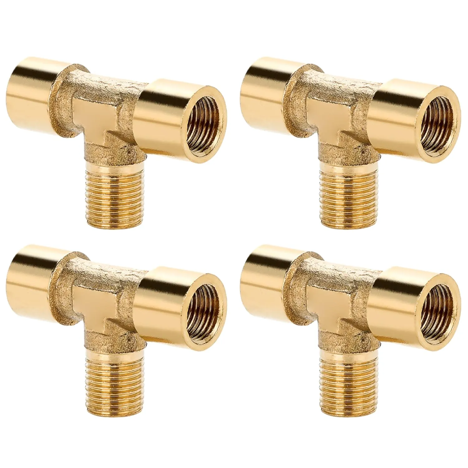 Confezione da 4 Té Misto in Ottone 1/8 Pollice (2x Femmina + 1x Maschio) – Distributore a 3 Vie con Filettature Miste per Manometro, Acquario e Nebulizzatore - immagine 1
