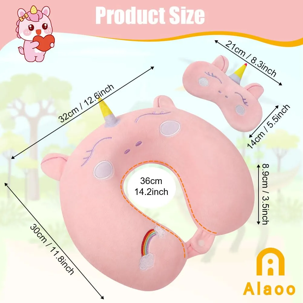 Alaoo Cuscino da Viaggio per Bambini, con Benda sull'occhio,Unicorno Rosa - immagine 2
