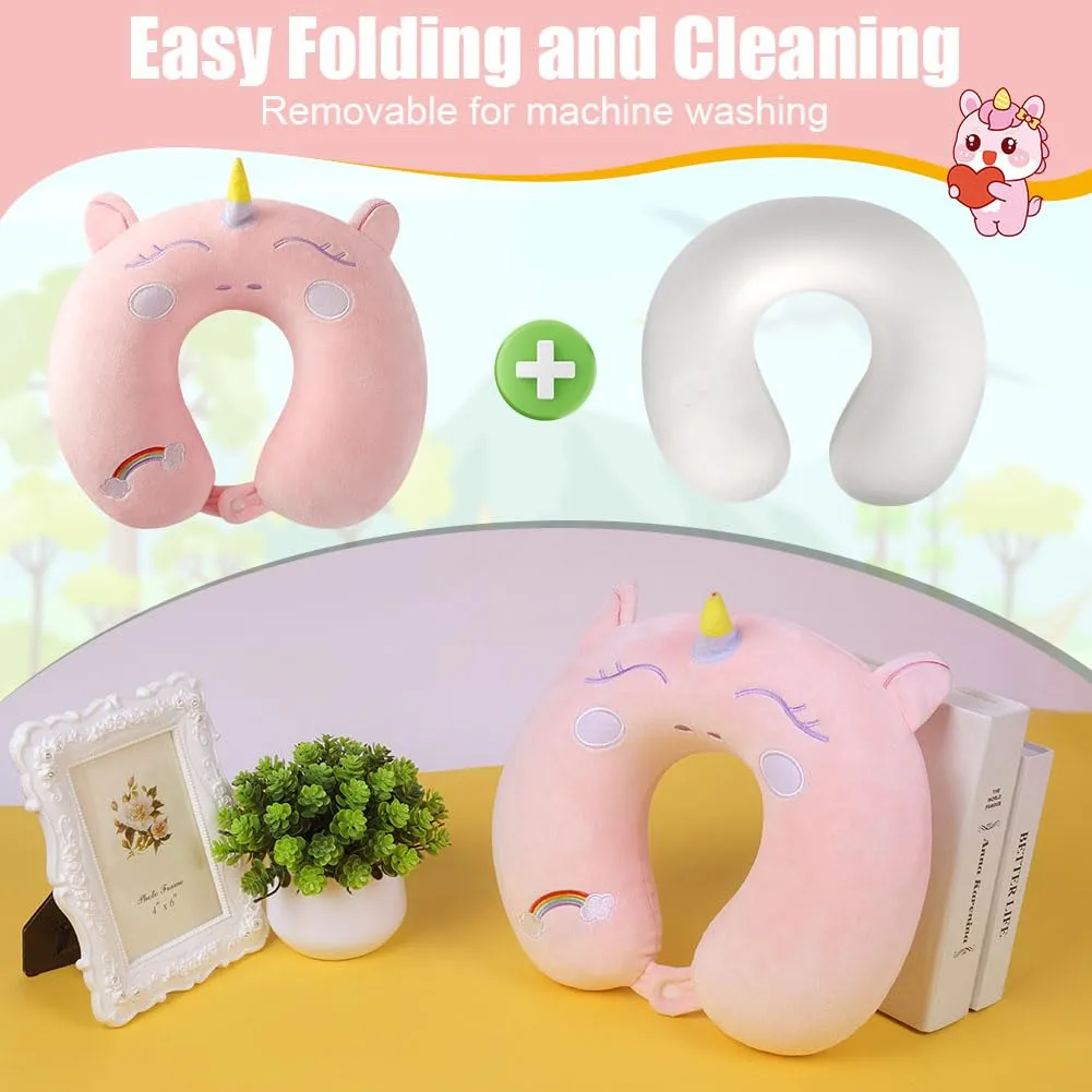 Alaoo Cuscino da Viaggio per Bambini, con Benda sull'occhio,Unicorno Rosa - immagine 6
