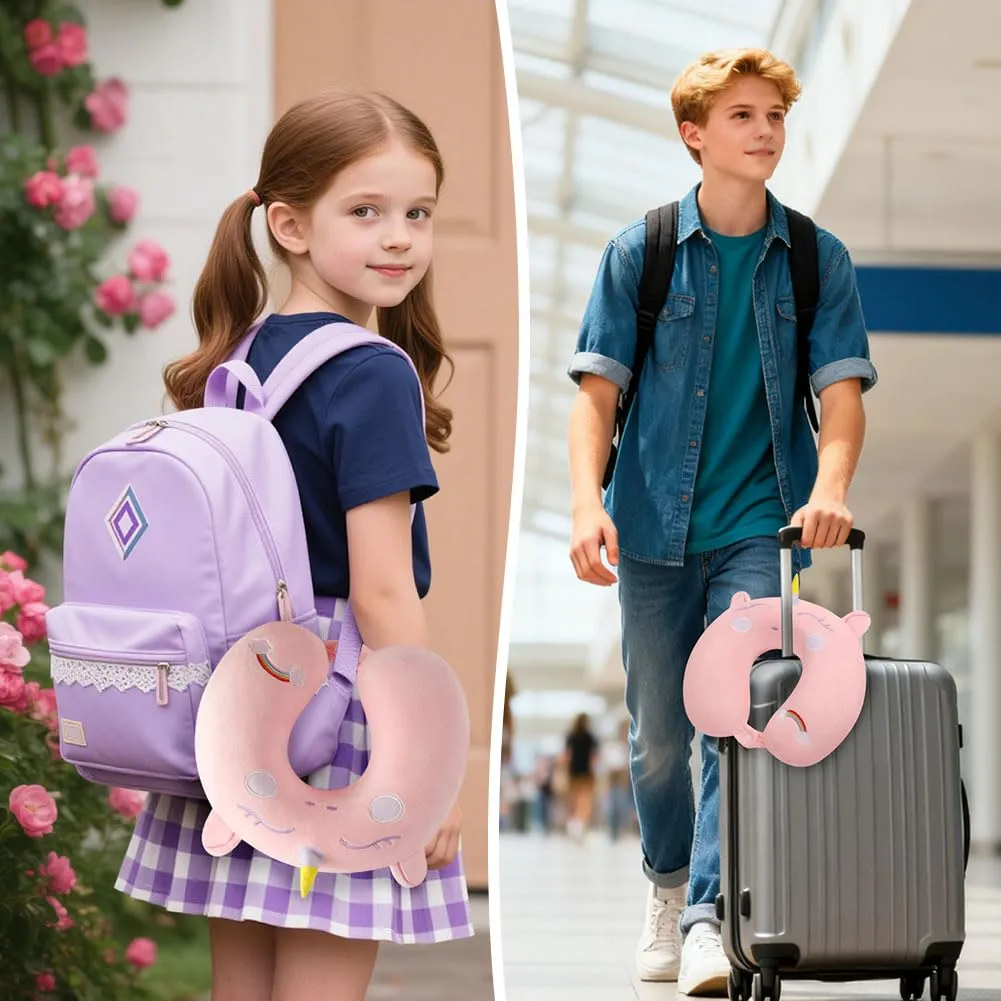 Alaoo Cuscino da Viaggio per Bambini, con Benda sull'occhio,Unicorno Rosa - immagine 7