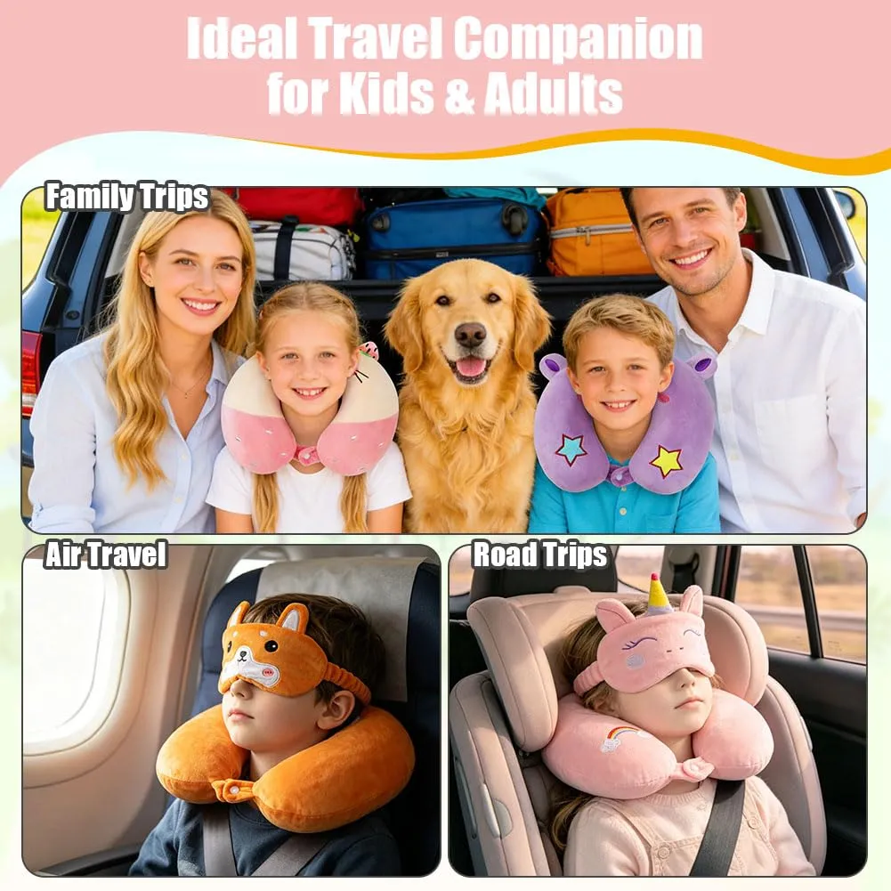 Alaoo Cuscino da Viaggio per Bambini, con Benda sull'occhio,Unicorno Rosa - immagine 8