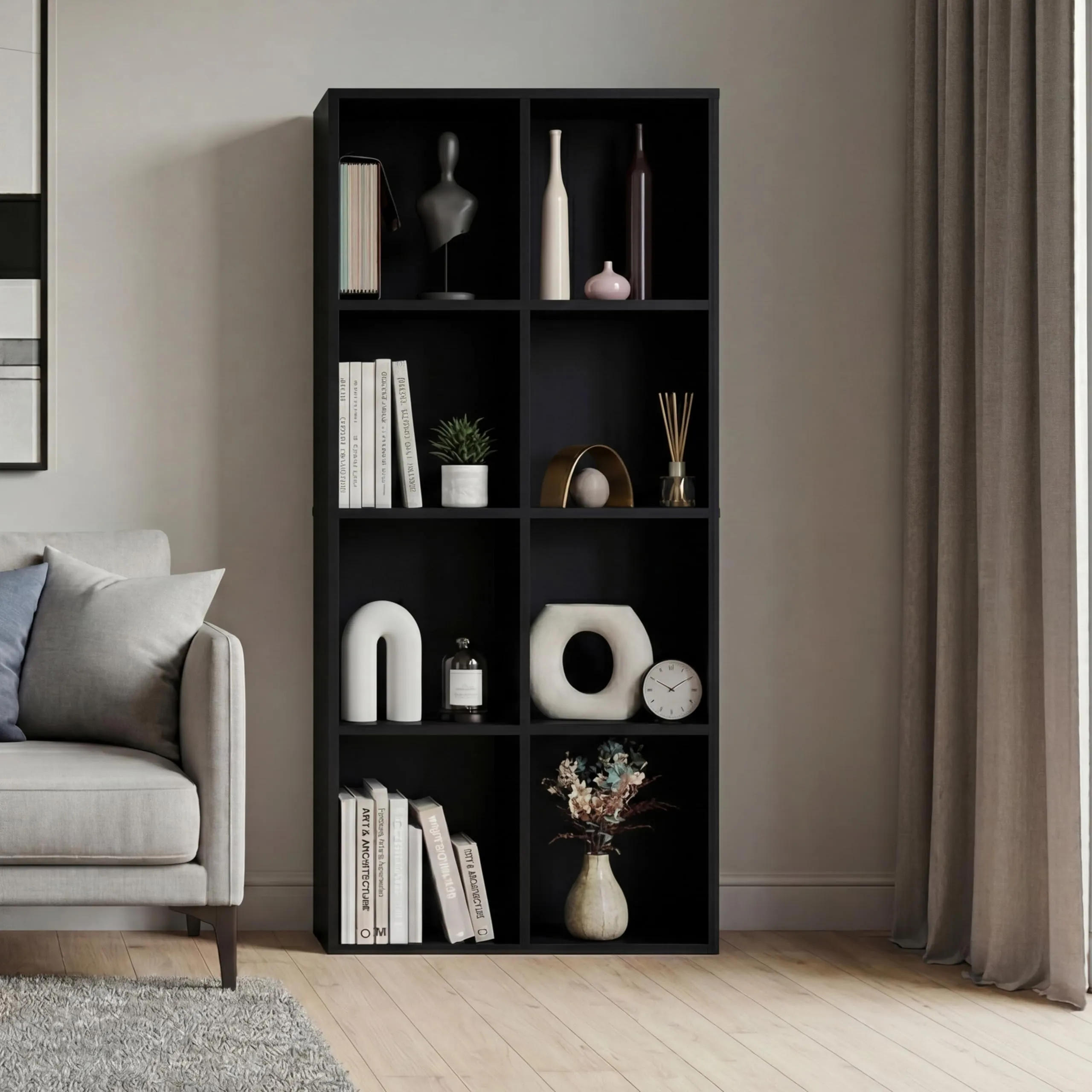 Vida Designs Mobiletto a 8 cubi, nero, in legno, per ufficio, soggiorno - immagine 2