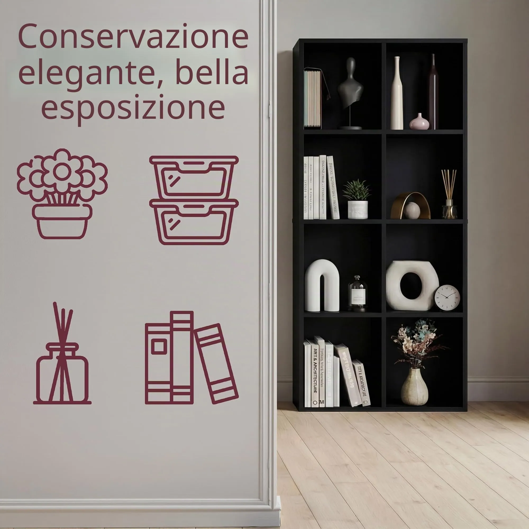 Vida Designs Mobiletto a 8 cubi, nero, in legno, per ufficio, soggiorno - immagine 4