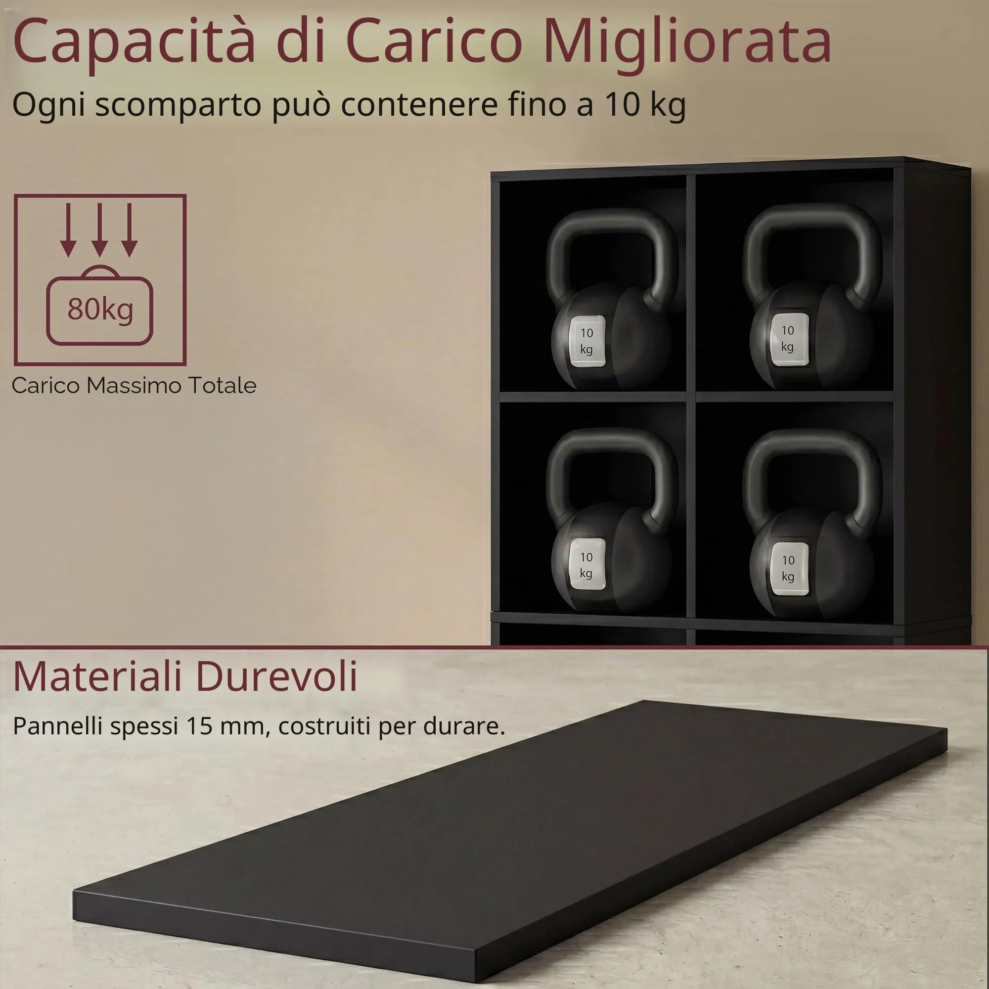 Vida Designs Mobiletto a 8 cubi, nero, in legno, per ufficio, soggiorno - immagine 5