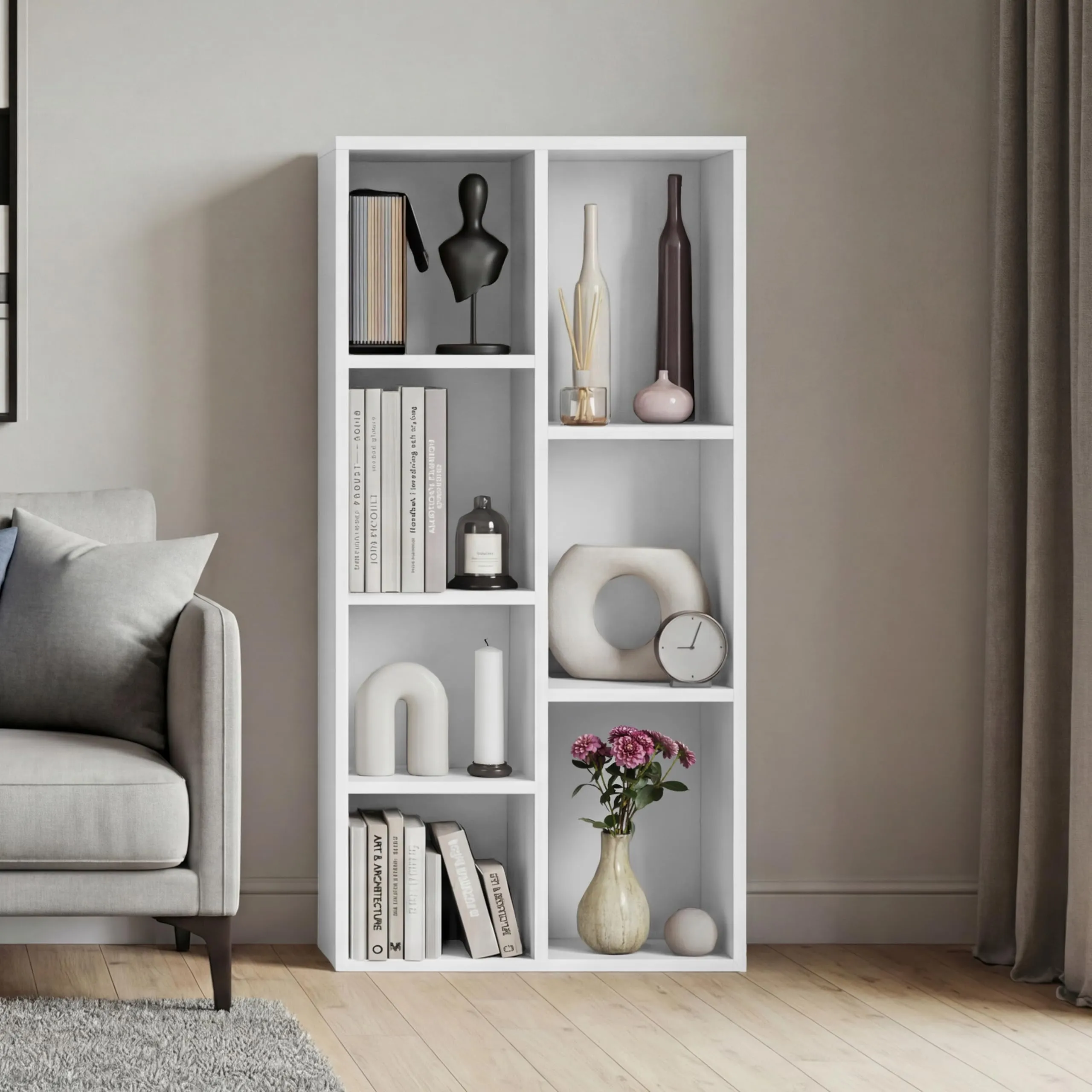 Vida Designs Mobiletto a 7 cubi, bianco, in legno, per ufficio, soggiorno - immagine 1