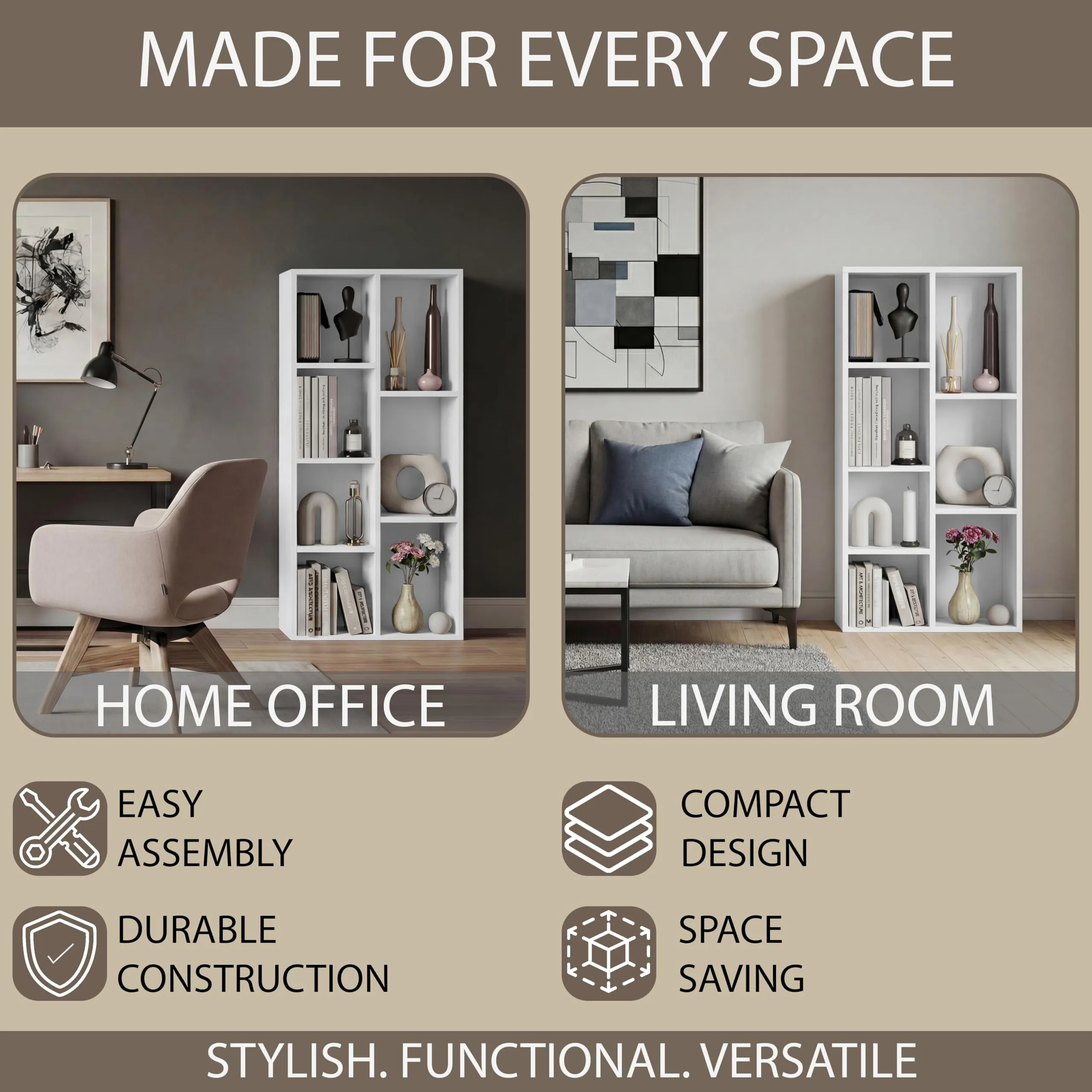 Vida Designs Mobiletto a 7 cubi, bianco, in legno, per ufficio, soggiorno - immagine 3