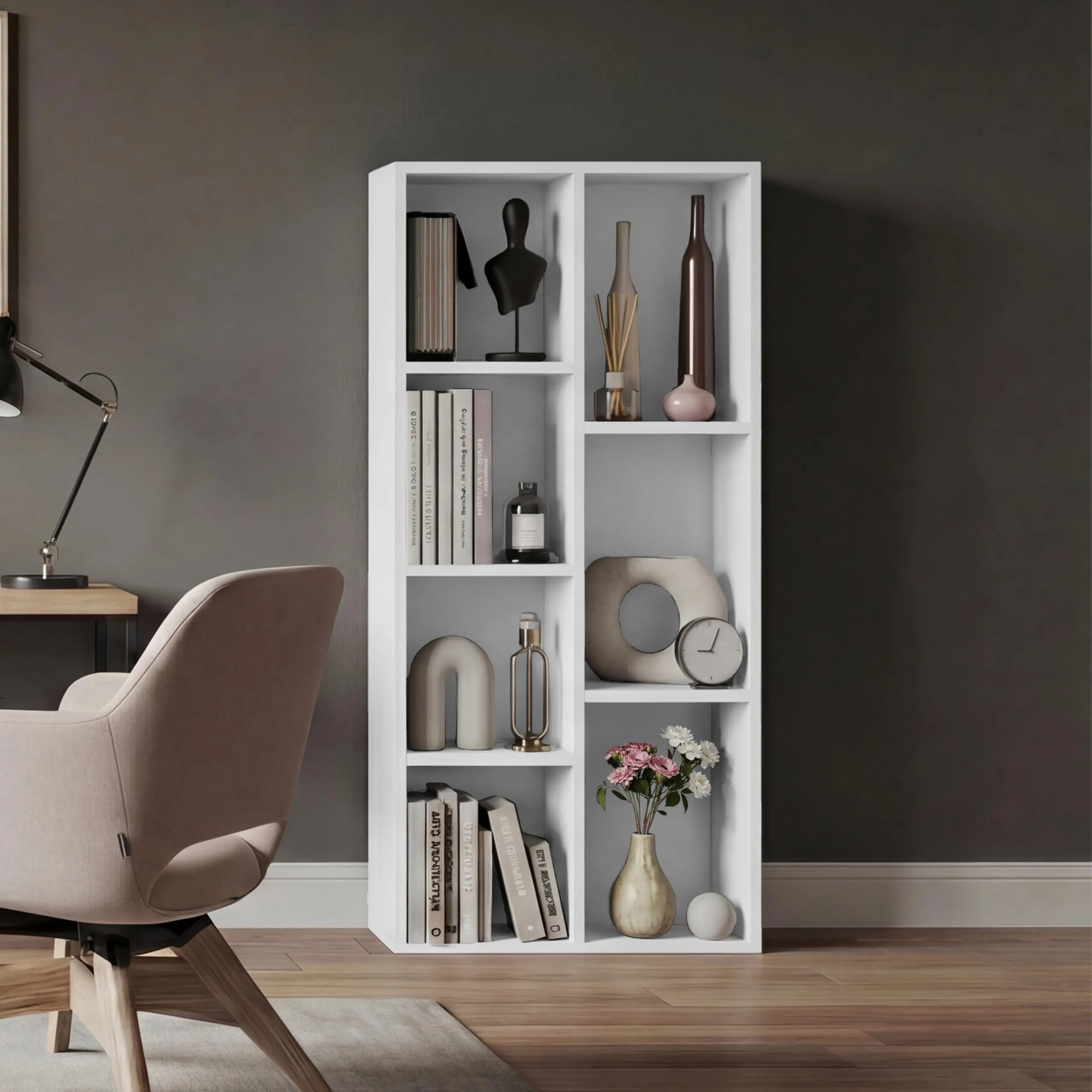 Vida Designs Mobiletto a 7 cubi, bianco, in legno, per ufficio, soggiorno - immagine 5