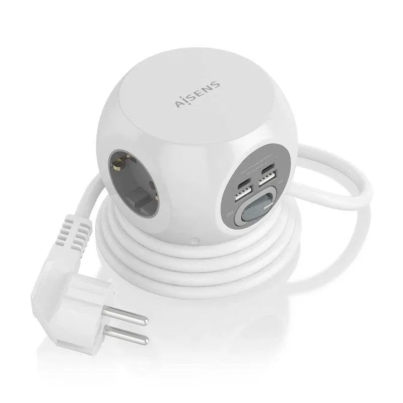 Multipresa Aisens ASPS-2A2C04-W 3 prese 2 USB-C 2 USB-A con protezione interruttore - immagine 1