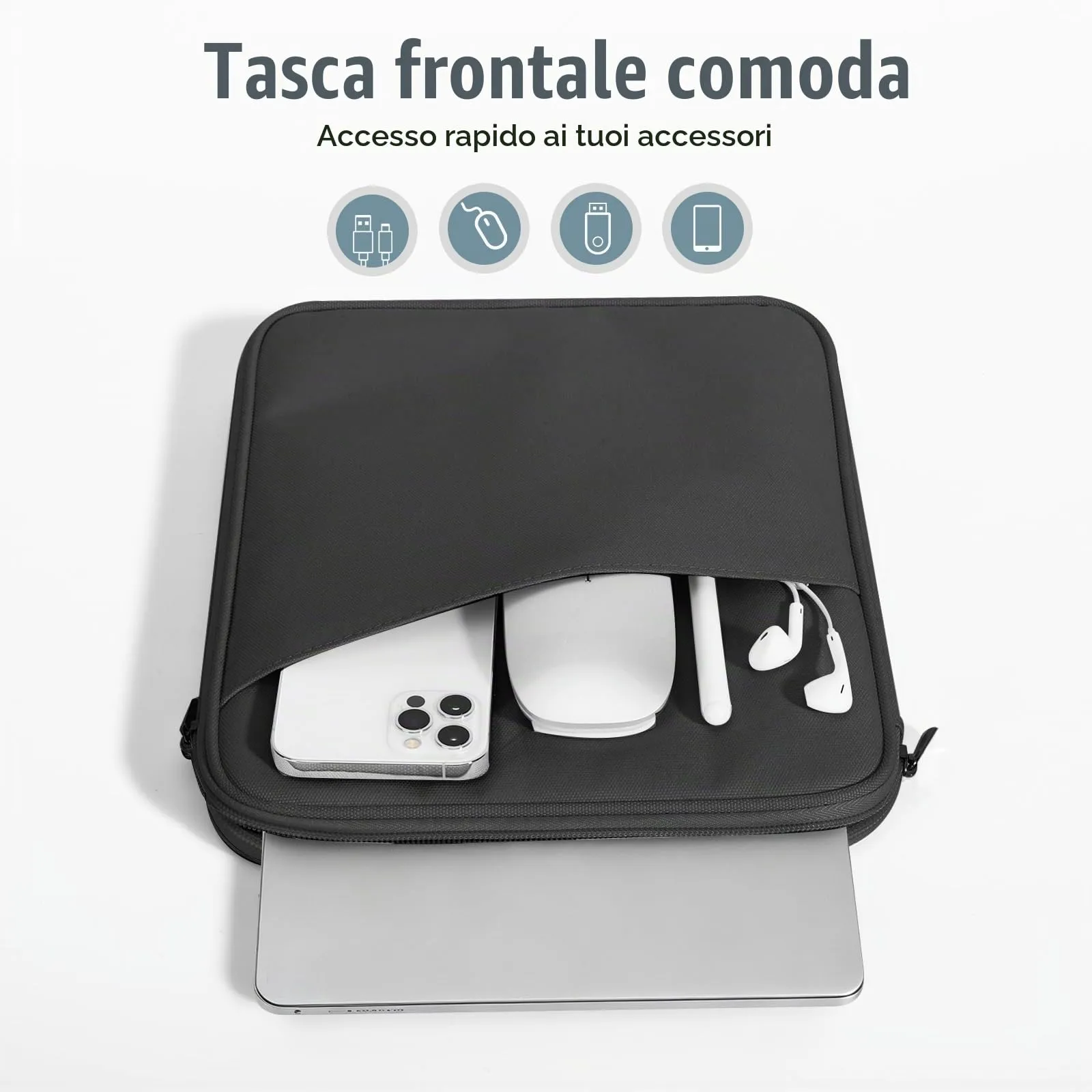 TiMOVO Custodia per Laptop 13,3–14" con Tasca, Leggera e Resistente, Nero - immagine 6
