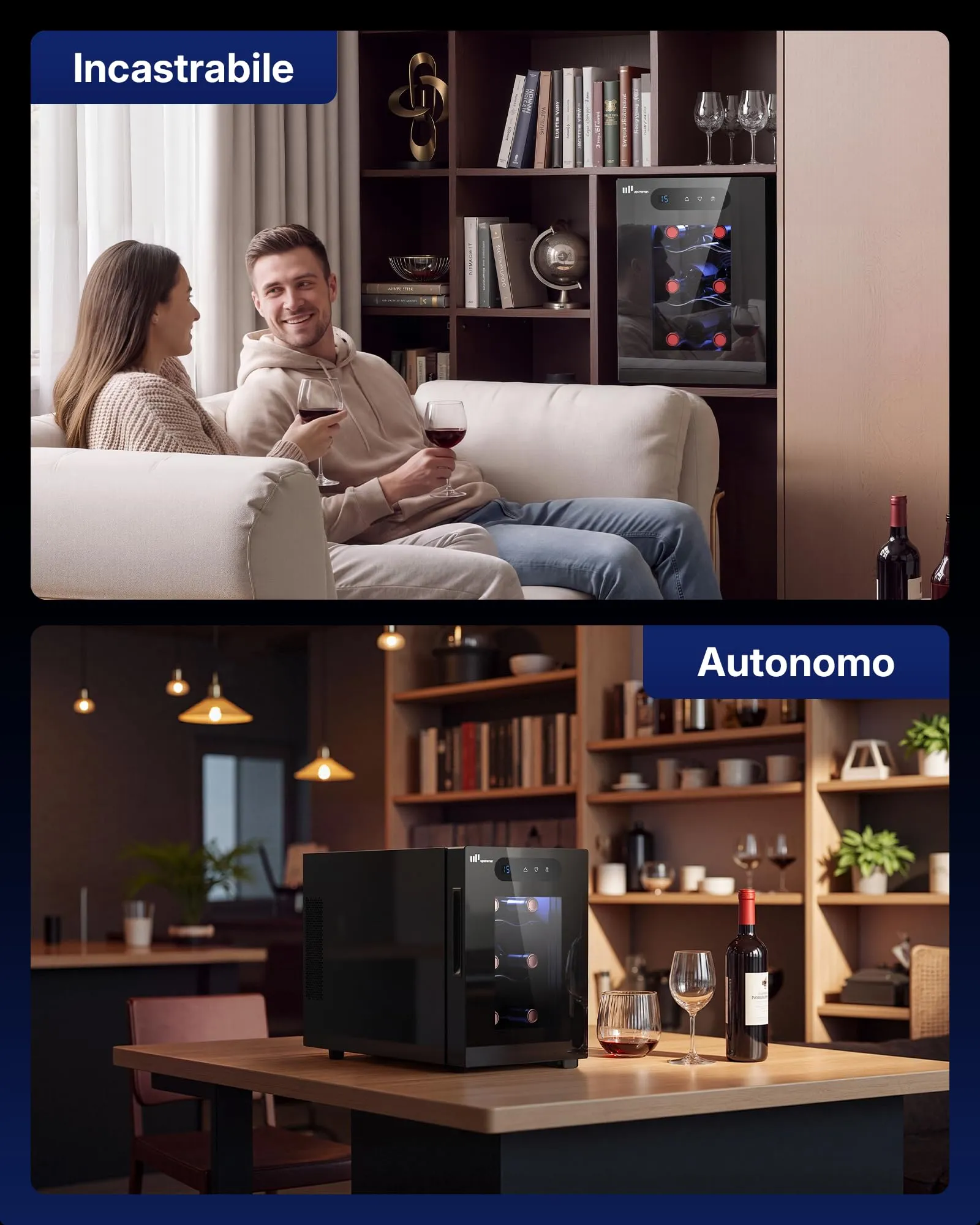 Upstreman Cantinetta Vino 6 Bottiglie., 5-18°C Regolabile, Display Touch Digitale, Silenziosa, Doppio vetro termico anti-UV, Illuminazione LED - immagine 8