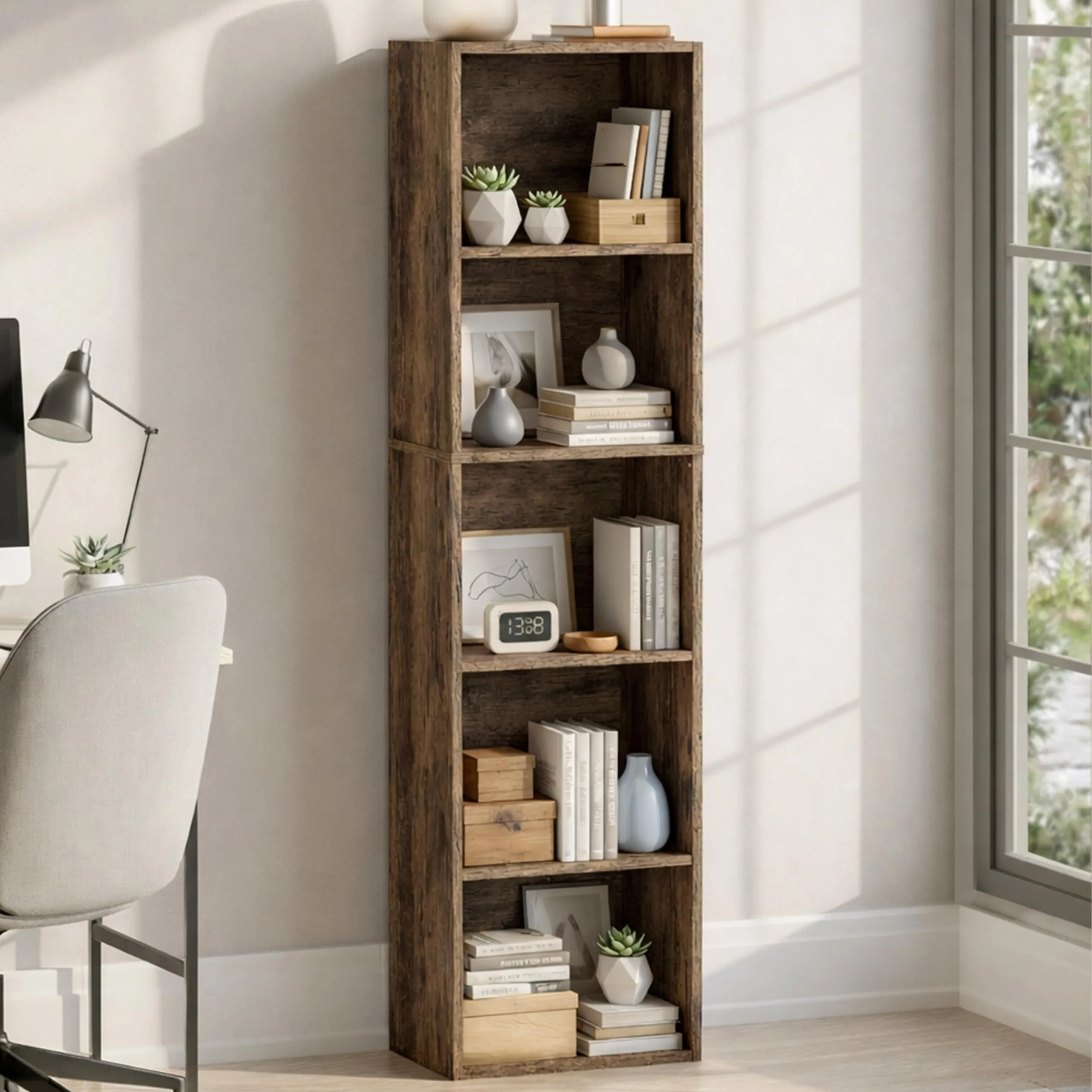 Vida Designs Oxford - Libreria a 5 ripiani, a forma di cubo, in legno scuro, per ufficio, soggiorno - immagine 1