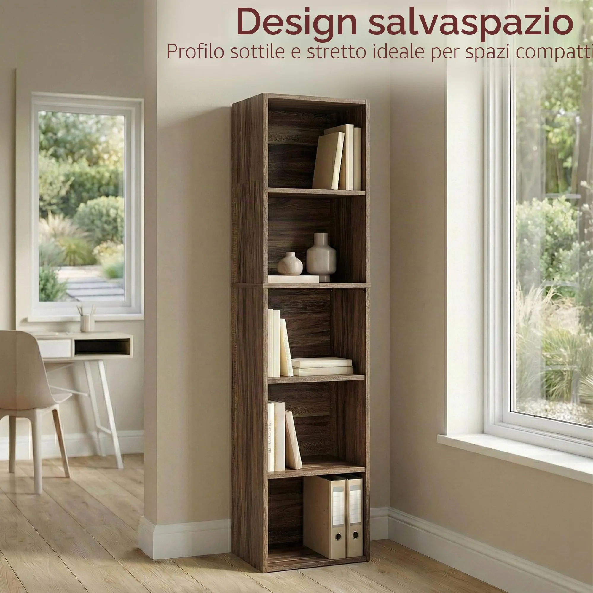 Vida Designs Oxford - Libreria a 5 ripiani, a forma di cubo, in legno scuro, per ufficio, soggiorno - immagine 2