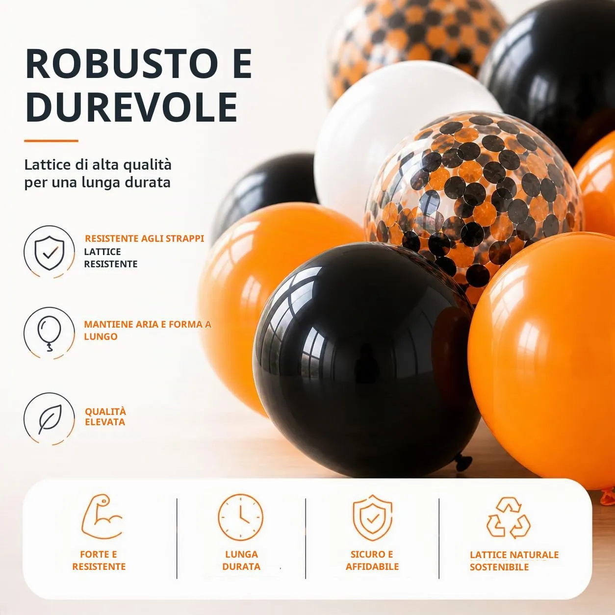 Confezione da 50 palloncini da 35 cm di diametro per decorazione di Halloween - Arancione, nero e bianco - Palloncini decorativi per gonfiaggio con aria o elio (50 x Halloween) - immagine 2