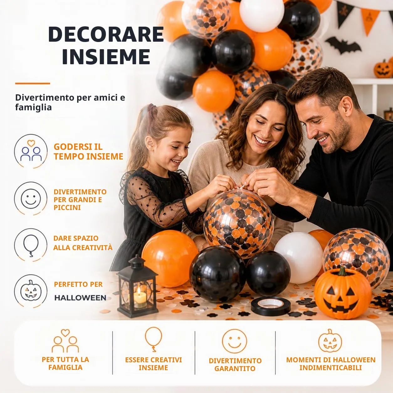 Confezione da 50 palloncini da 35 cm di diametro per decorazione di Halloween - Arancione, nero e bianco - Palloncini decorativi per gonfiaggio con aria o elio (50 x Halloween) - immagine 3
