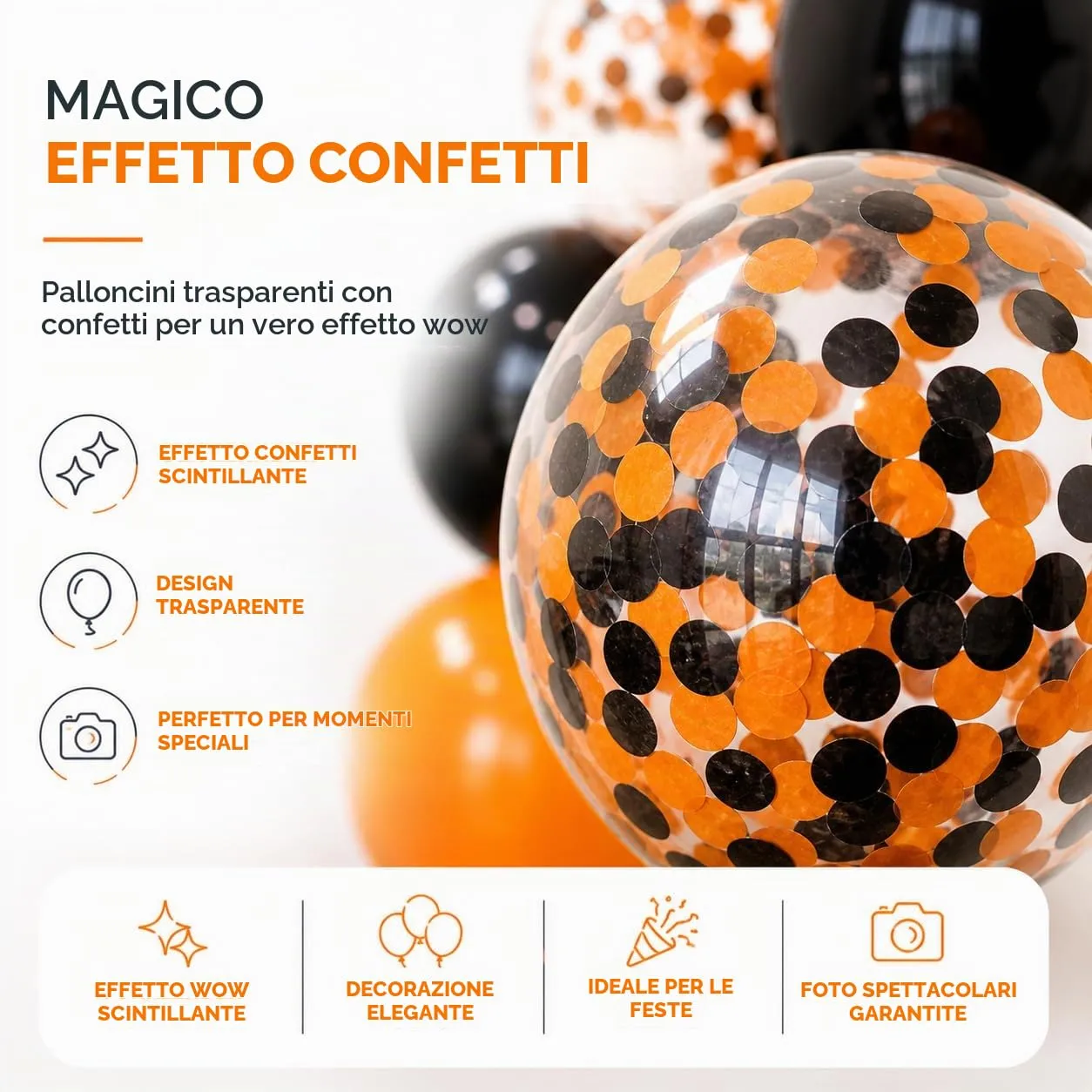 Confezione da 50 palloncini da 35 cm di diametro per decorazione di Halloween - Arancione, nero e bianco - Palloncini decorativi per gonfiaggio con aria o elio (50 x Halloween) - immagine 4