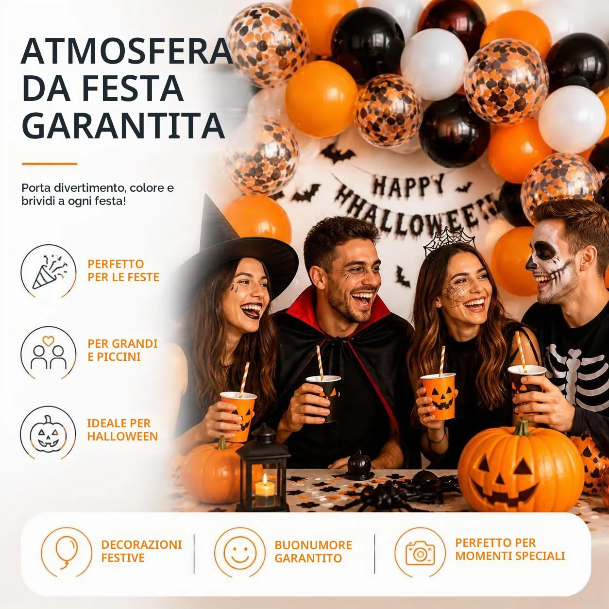 Confezione da 50 palloncini da 35 cm di diametro per decorazione di Halloween - Arancione, nero e bianco - Palloncini decorativi per gonfiaggio con aria o elio (50 x Halloween) - immagine 6