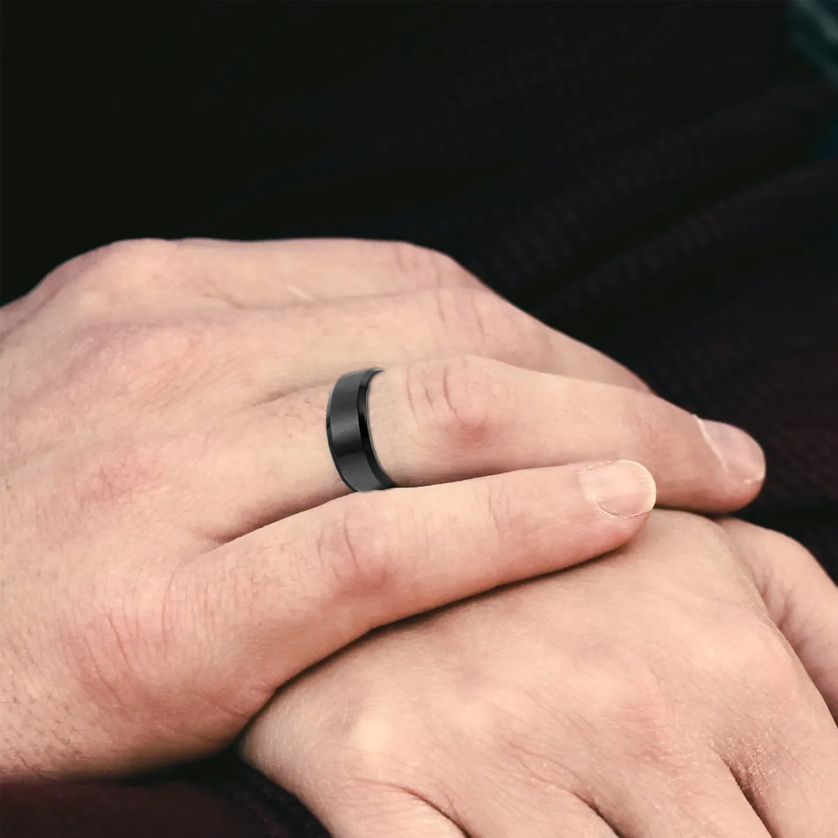 OIDEA 8mm Anello Nero in Acciaio Inossidabile da Uomo Donna - immagine 4