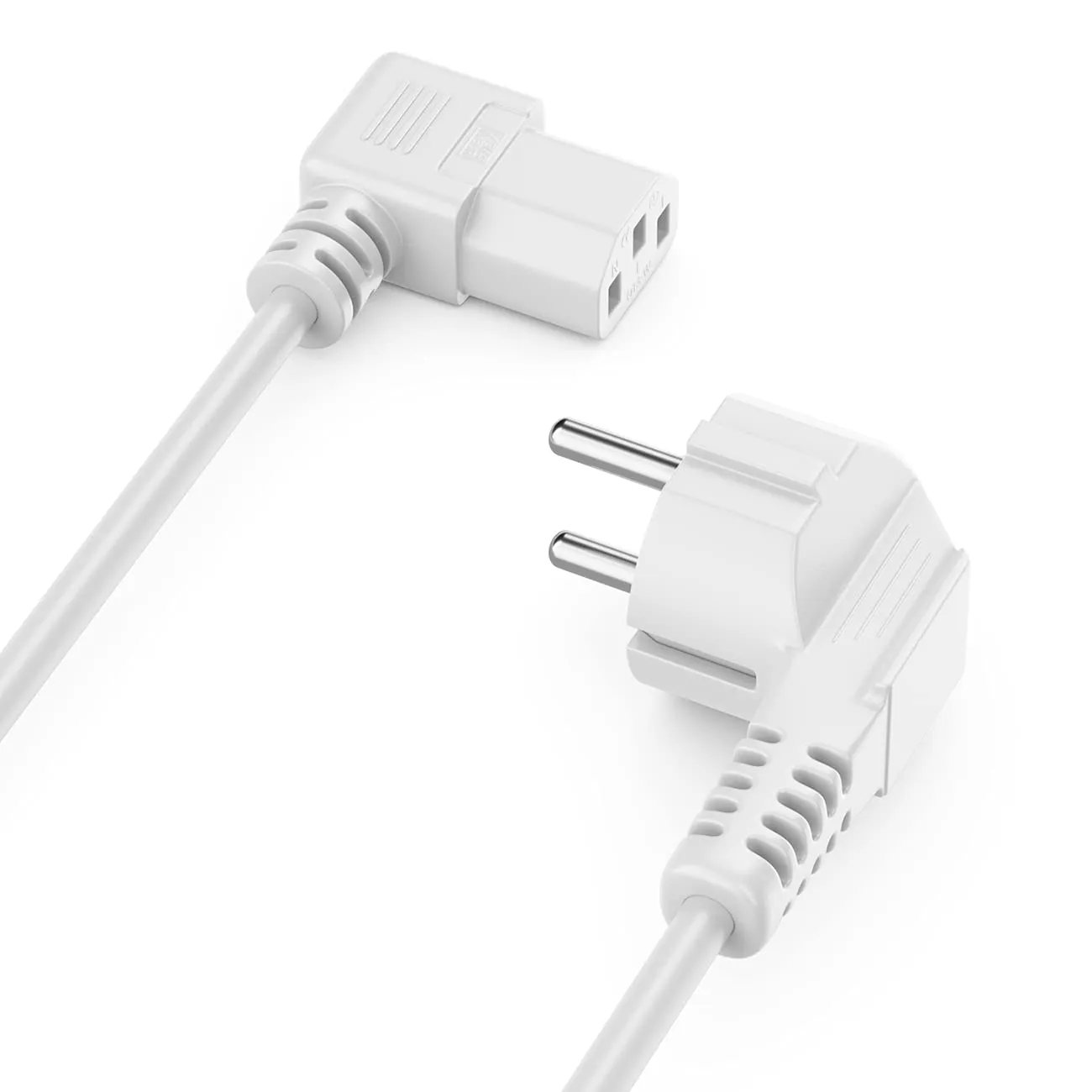 deleyCON 10m Cavo Alimentazione Corrente Linea con Spina Tipo F (CEE 7/7) 90° Angolato a Presa C13 90° Angolata Destra PC Computer Monitor Stampante Proiettore - Bianco - immagine 2