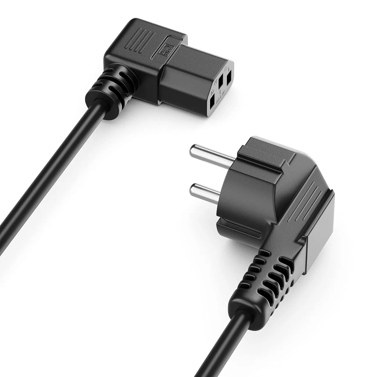 deleyCON 2m Cavo Alimentazione Corrente Linea con Spina Tipo F (CEE 7/7) 90° Angolato a Presa C13 90° Angolata Destra PC Computer Monitor Stampante Proiettore - Nero - immagine 2