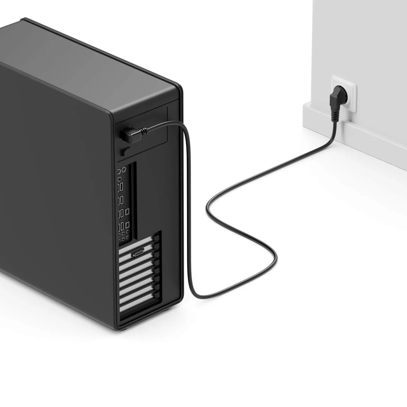 deleyCON 2m Cavo Alimentazione Corrente Linea con Spina Tipo F (CEE 7/7) 90° Angolato a Presa C13 90° Angolata Destra PC Computer Monitor Stampante Proiettore - Nero - immagine 5