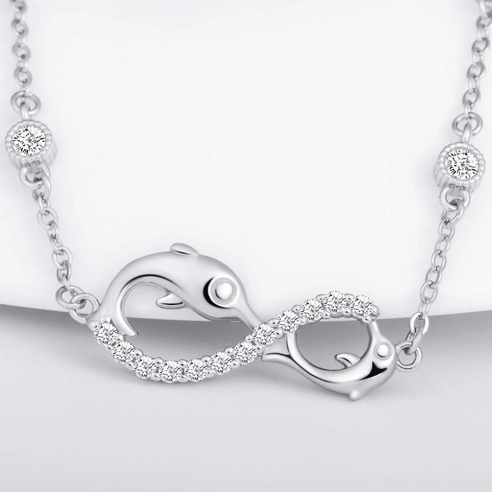 INFINIONLY Bracciale da donna, Parure di gioielli in argento sterling 925, bracciali simbolo dell'infinito e delfino carino, intarsio in zirconio, argento, Regali di compleanno e Natale - immagine 4