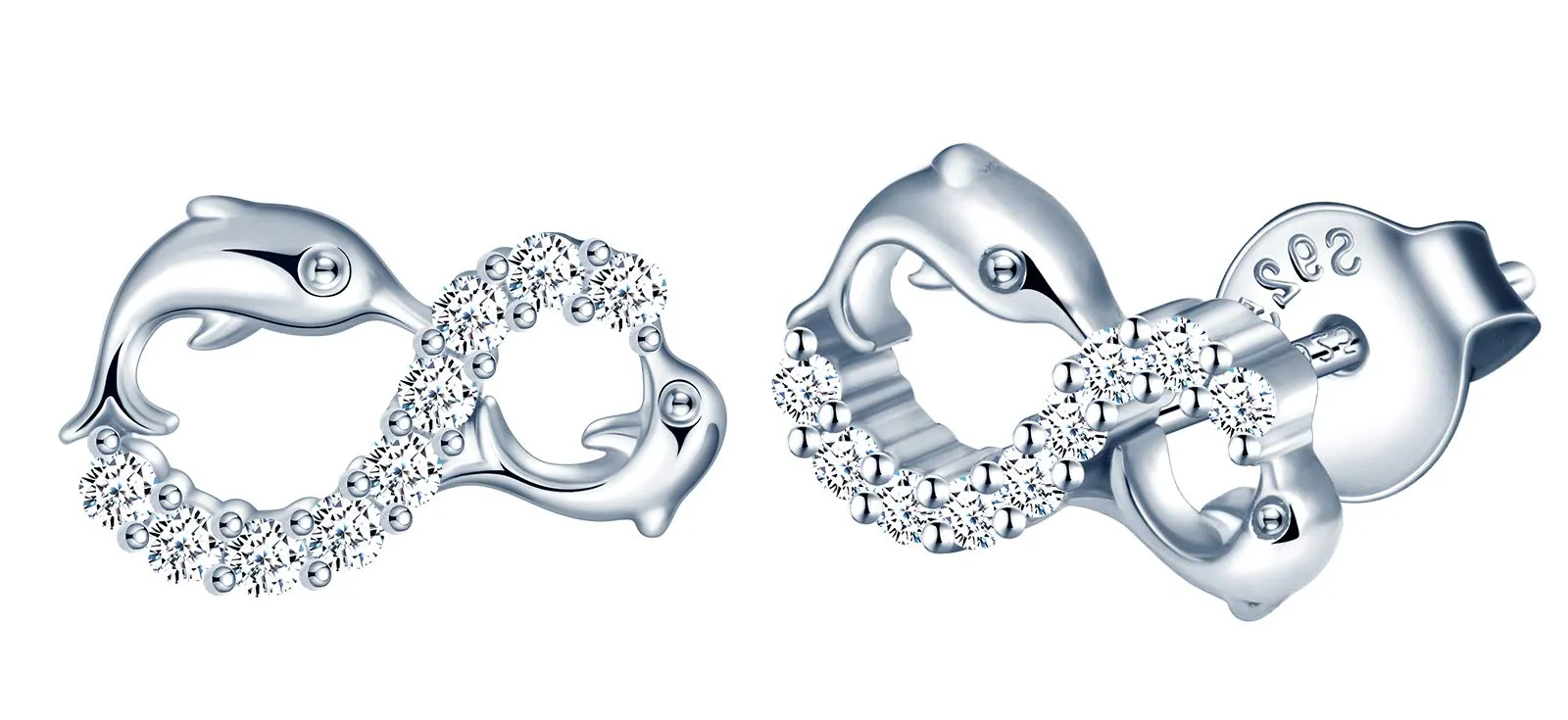 INFINIONLY Orecchini da donna, Parure di gioielli in argento sterling 925, orecchini simbolo dell'infinito e delfino carino, intarsio in zirconio, argento, Regali di compleanno e Natale - immagine 1