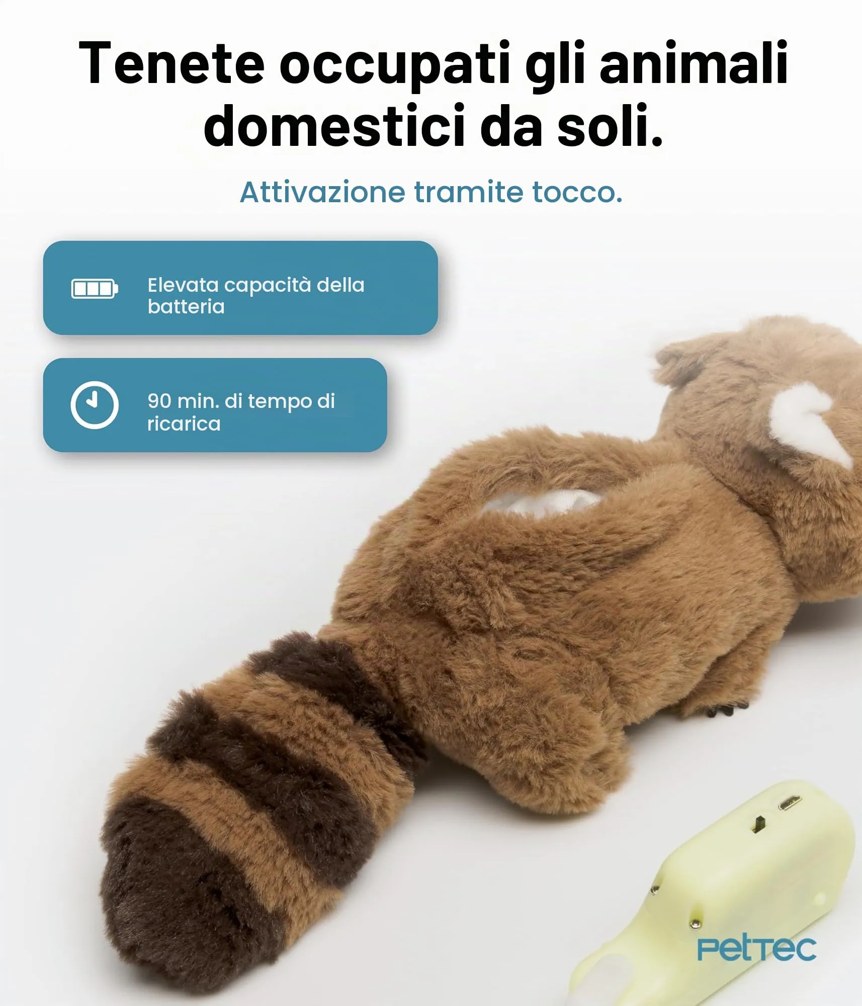 PetTec® Giocattolo interattivo elettrico per gatti per l'autointrattenimento - Procione mobile con erba gatta - Giocattolo interattivo per gatti automatico - Giocattoli per gatti - immagine 3
