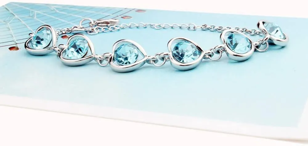 TOFBS Parure Gioielli Cuore Cristallo Elegante Collana Bracciale Anello Orecchini Set Donna Argento Brillante - immagine 3