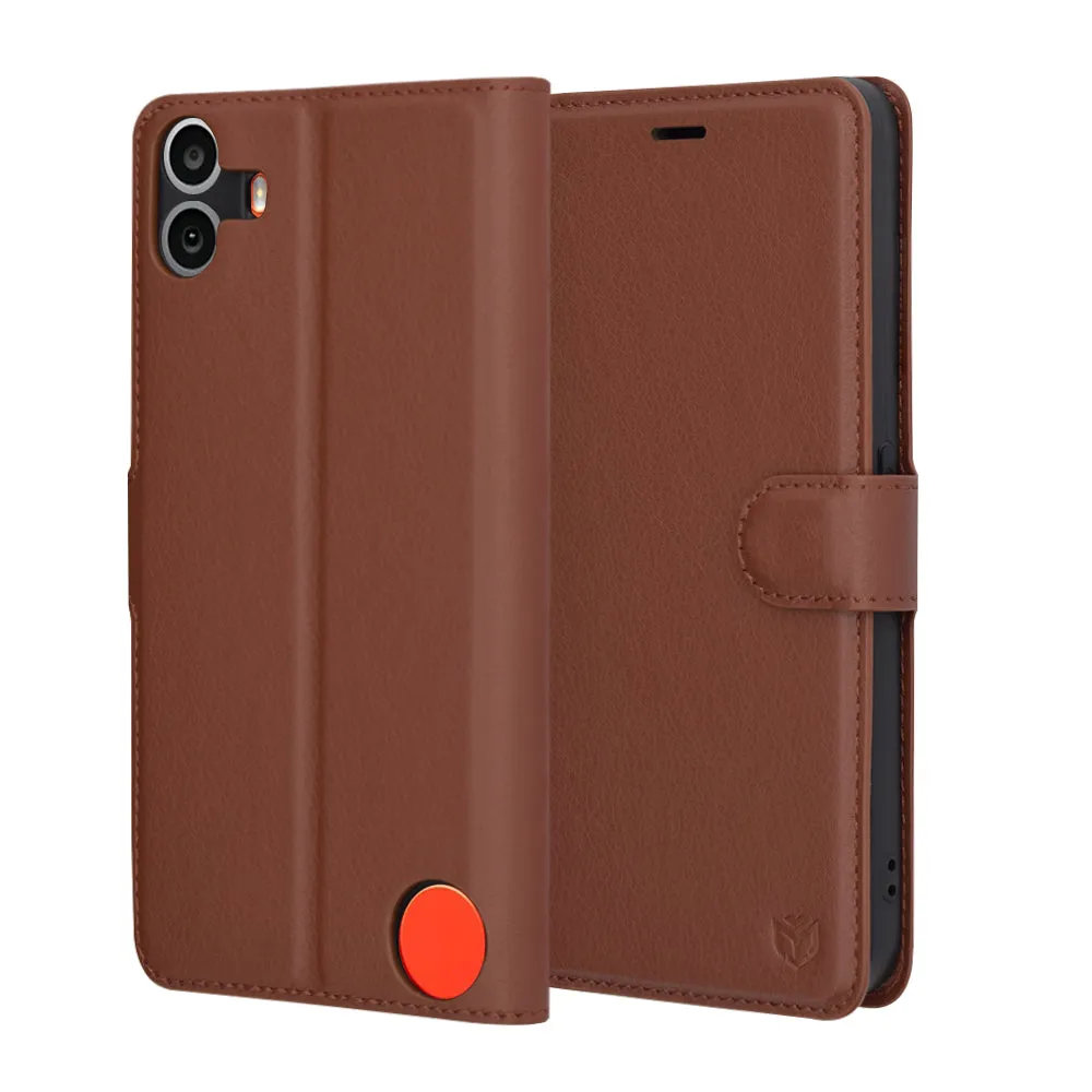 Custodia per Nothing CMF Phone 1, Techsuit, Leather Folio, Marrone - immagine 1