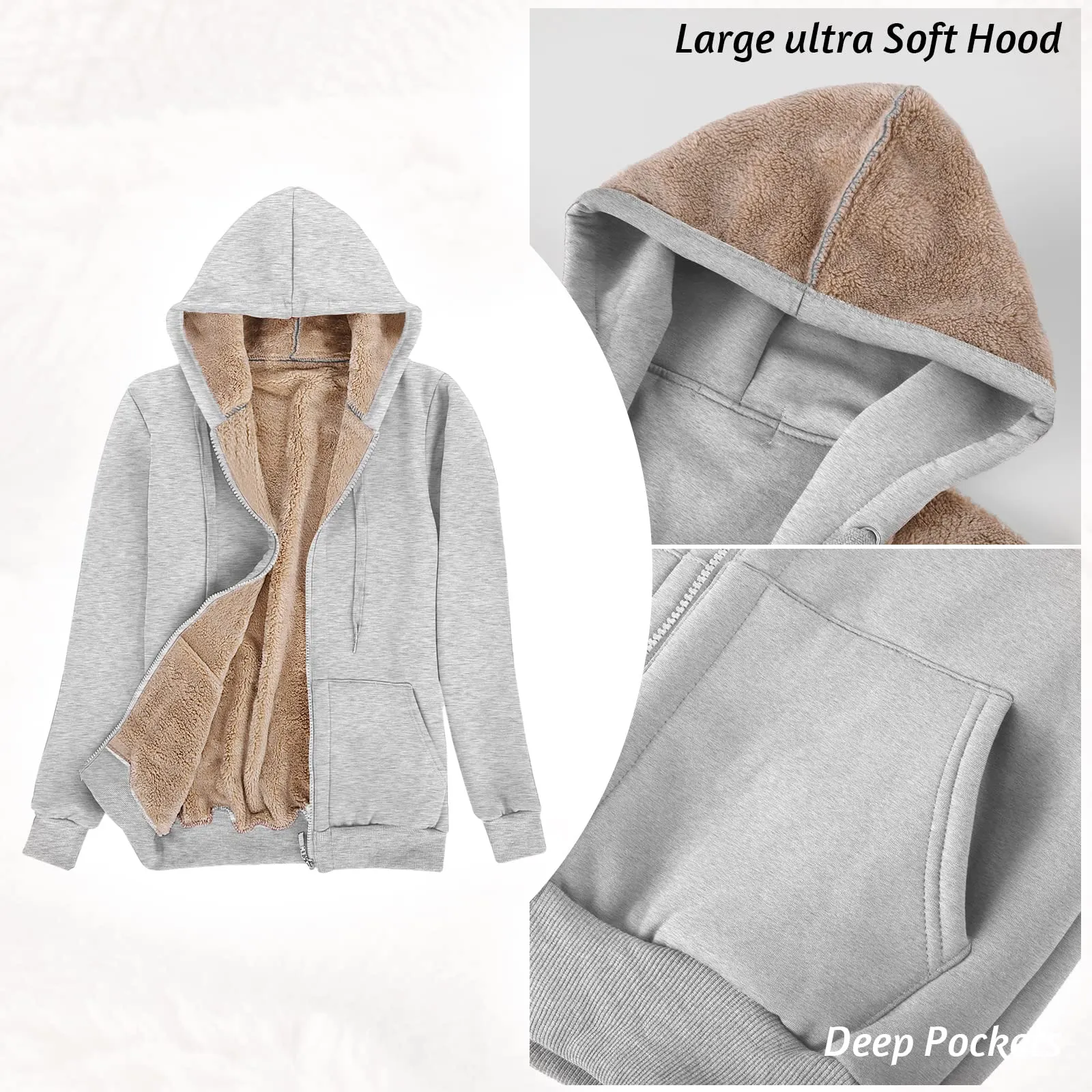UMIPUBO Felpa Donna con Zip e Cappuccio Caldo Hoodie Invernale Pile Giacca - immagine 5