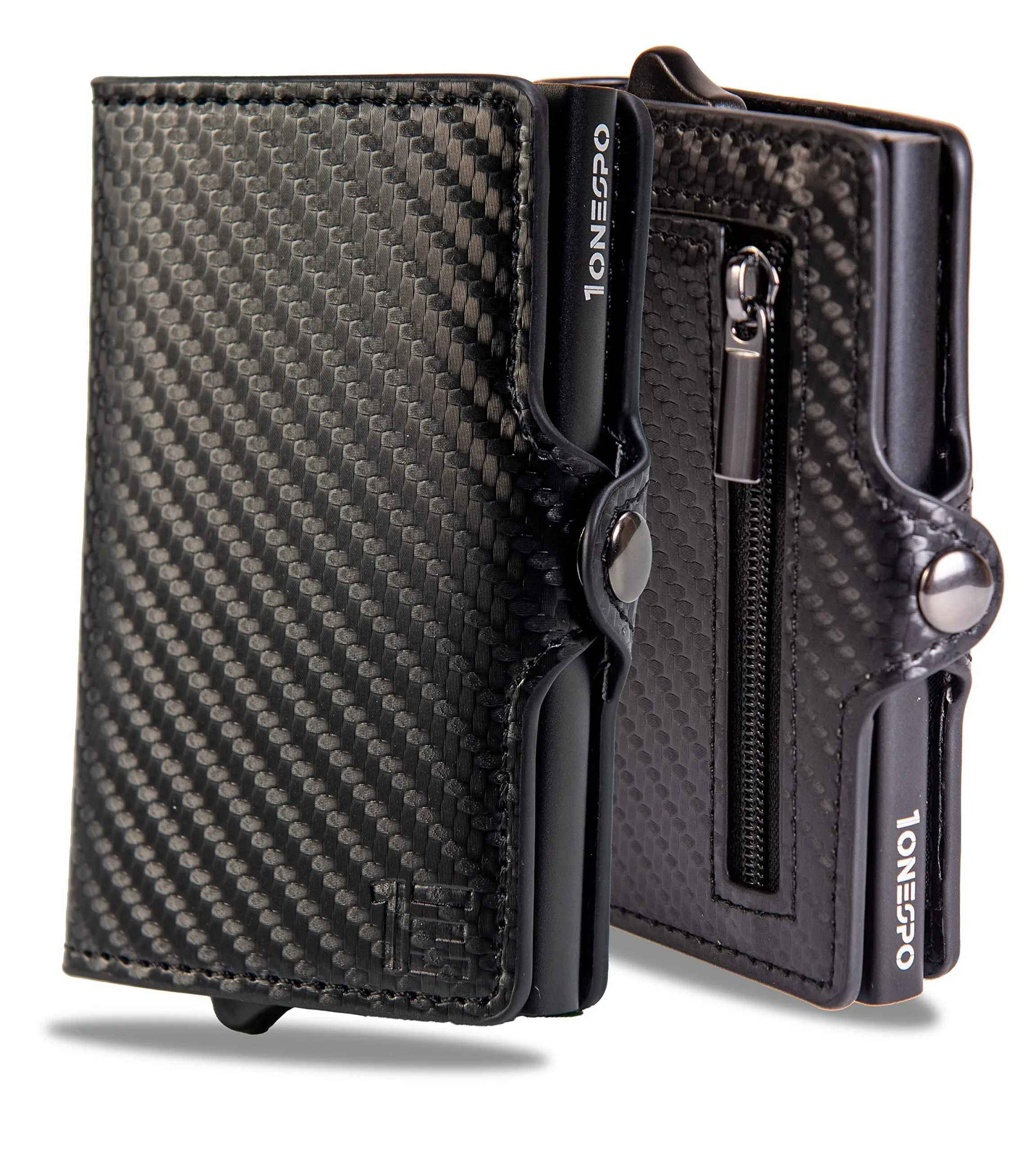 1ONESPO Porta Carte di Credito Uomo - Portacarte Slim con Portamonete e Contanti - Porta tessere e documenti tascabile protezione RFID, Nero - immagine 1