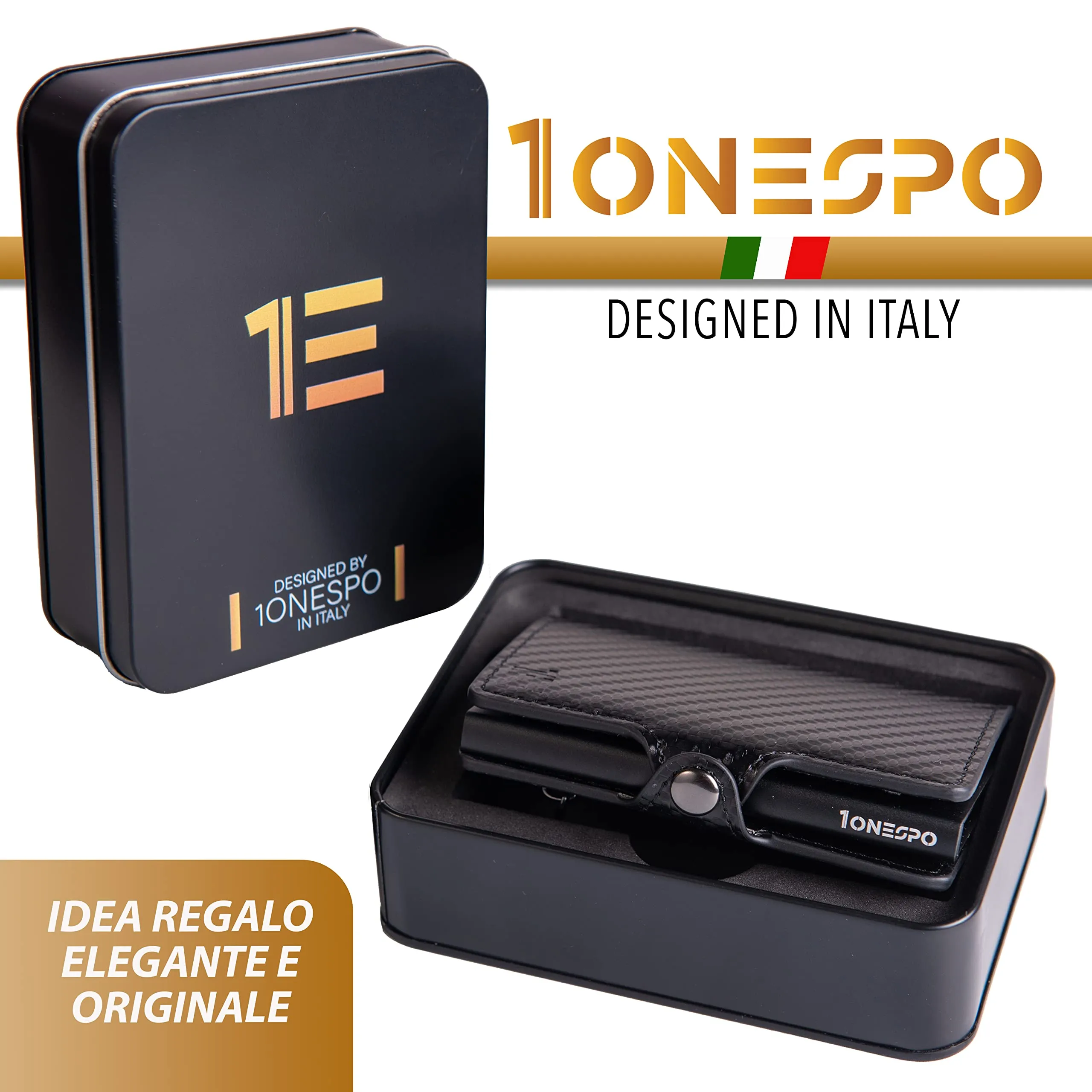 1ONESPO Porta Carte di Credito Uomo - Portacarte Slim con Portamonete e Contanti - Porta tessere e documenti tascabile protezione RFID, Nero - immagine 6