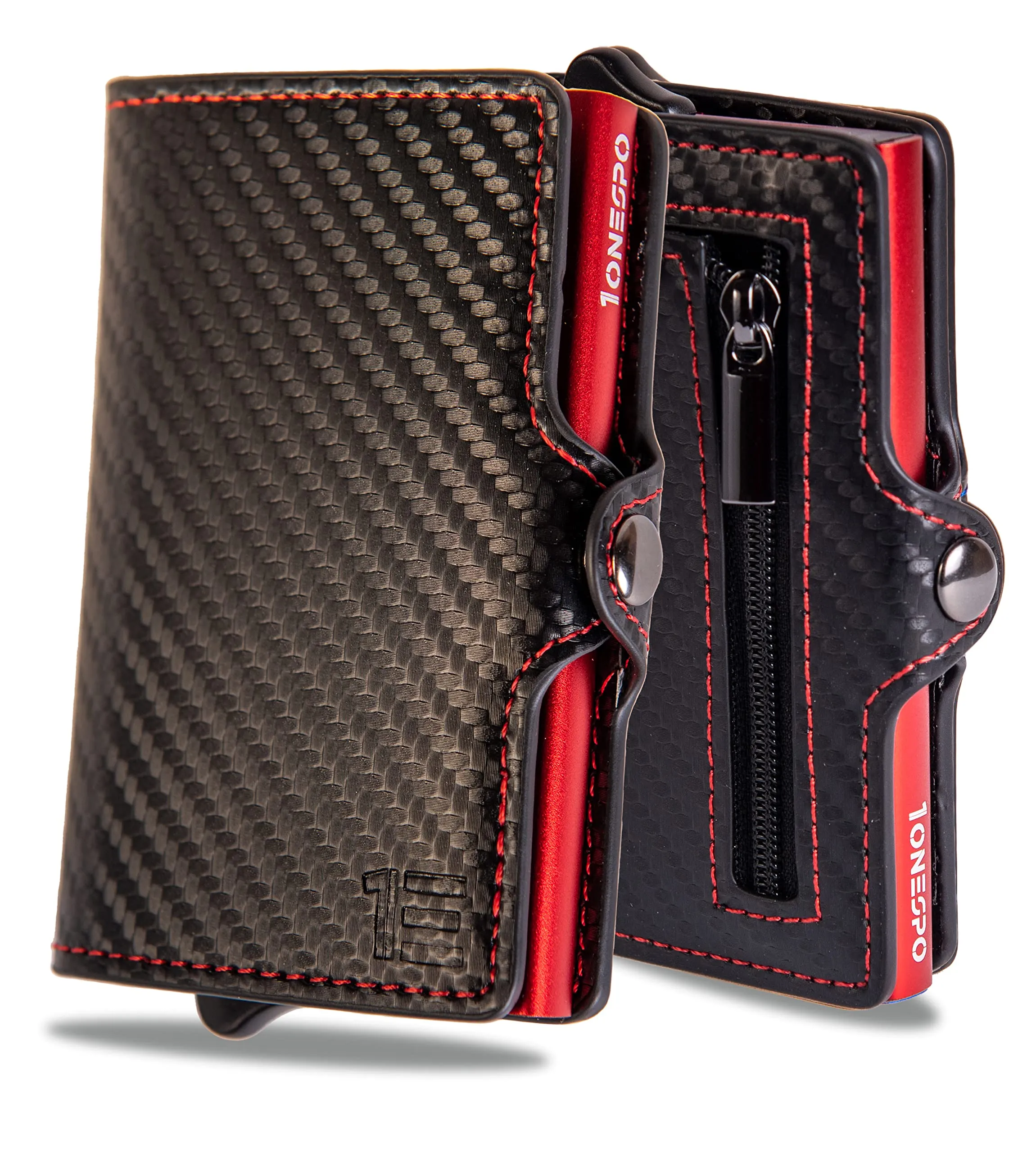 1ONESPO Porta Carte di Credito Uomo - Portacarte Slim con Portamonete e Contanti - Porta tessere e documenti tascabile protezione RFID, Rosso… - immagine 1
