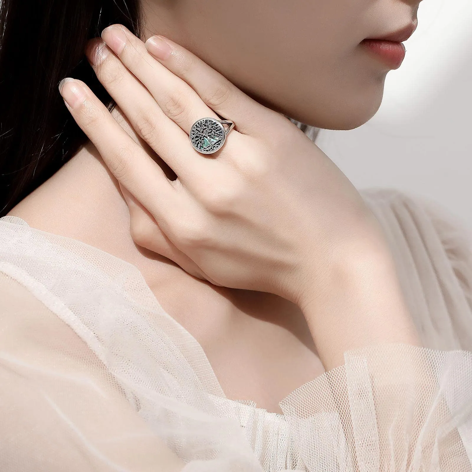 AEONSLOVE Anello Donna Regolabile Argento 925, Anello Aperto Albero della Vita, Idea Regalo per Mamma Ragazze - immagine 5