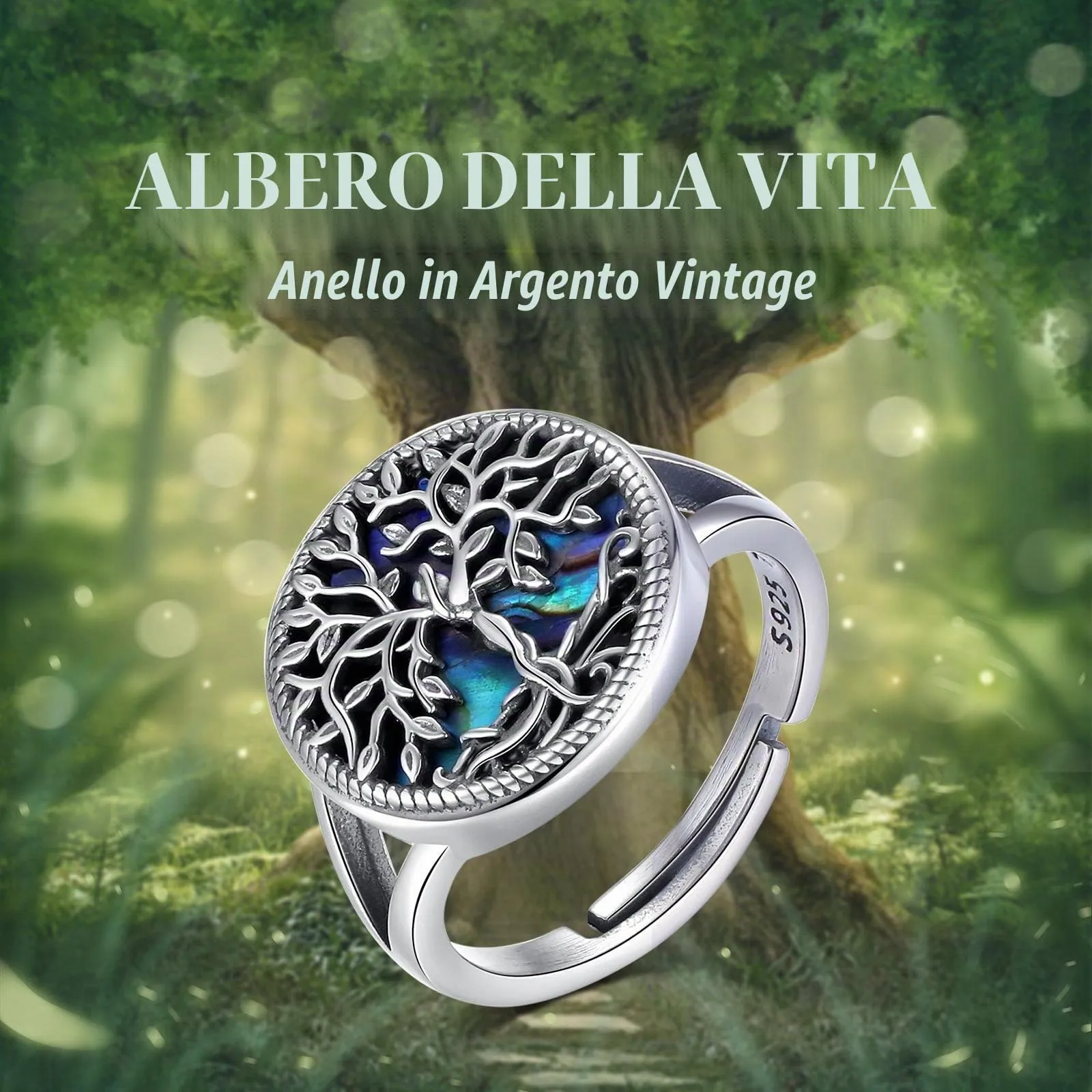 AEONSLOVE Anello Donna Regolabile Argento 925, Anello Aperto Albero della Vita, Idea Regalo per Mamma Ragazze - immagine 6