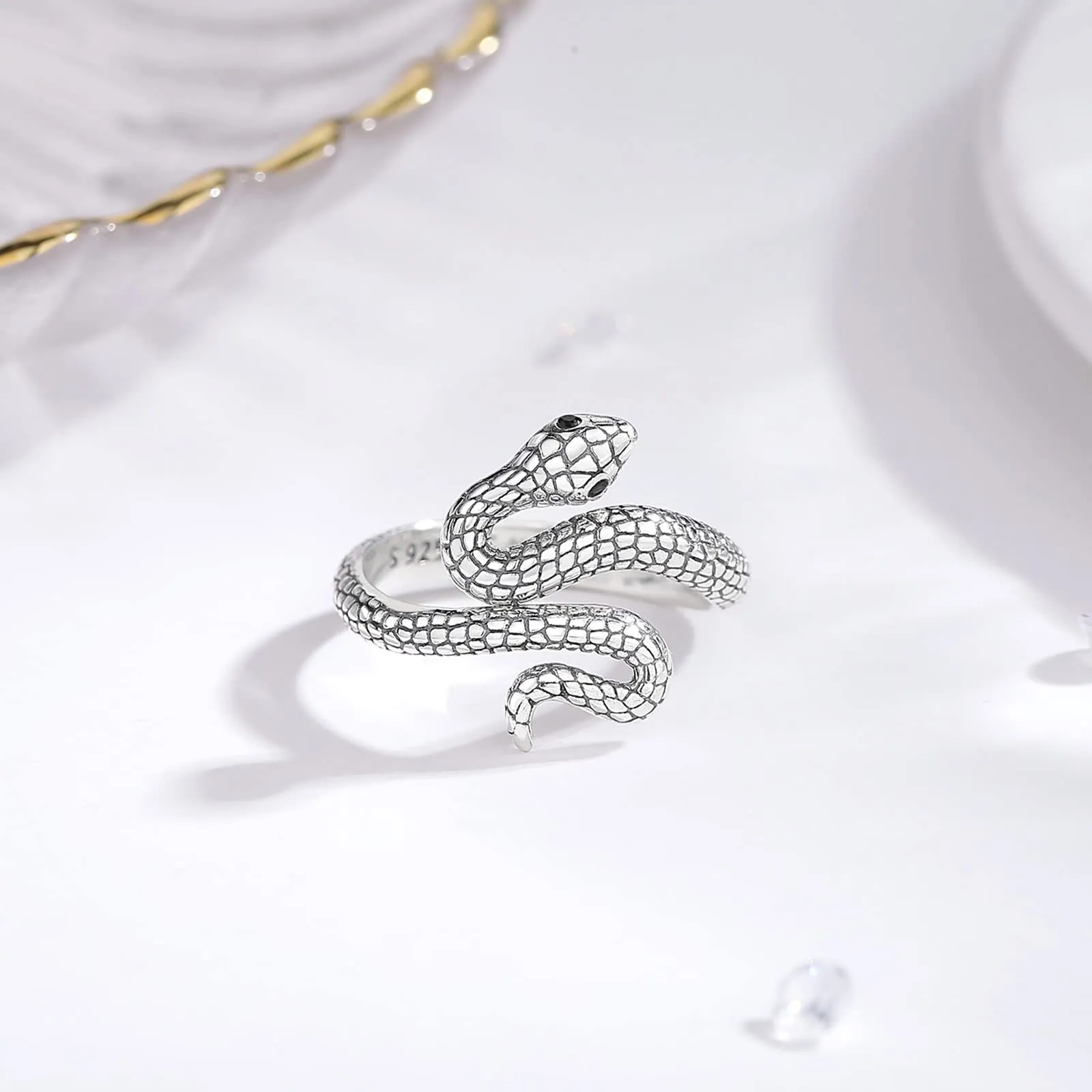 AEONSLOVE Anelli Donna Regolabile Argento 925, Anello Aperto Serpente Vichingo, Idea Regalo per Mamma Ragazze - immagine 2