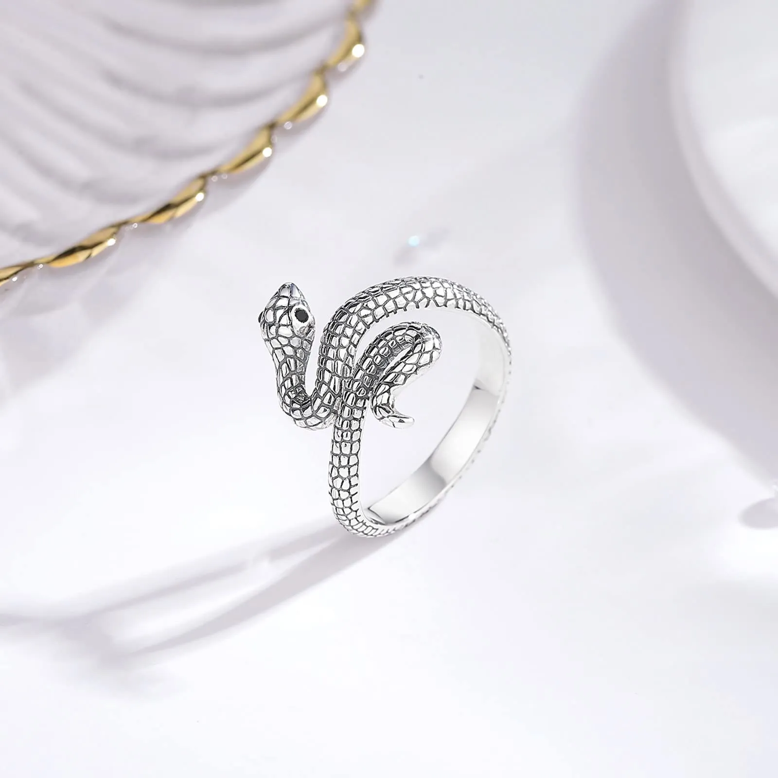 AEONSLOVE Anelli Donna Regolabile Argento 925, Anello Aperto Serpente Vichingo, Idea Regalo per Mamma Ragazze - immagine 3