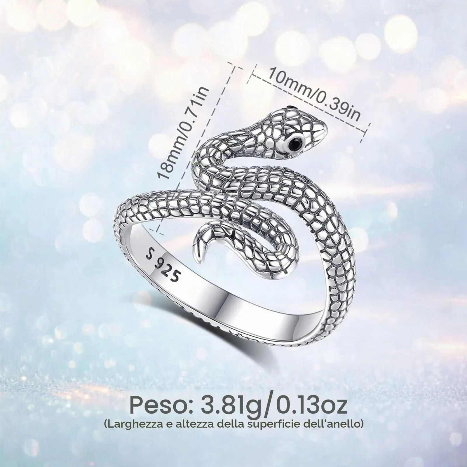 AEONSLOVE Anelli Donna Regolabile Argento 925, Anello Aperto Serpente Vichingo, Idea Regalo per Mamma Ragazze - immagine 4