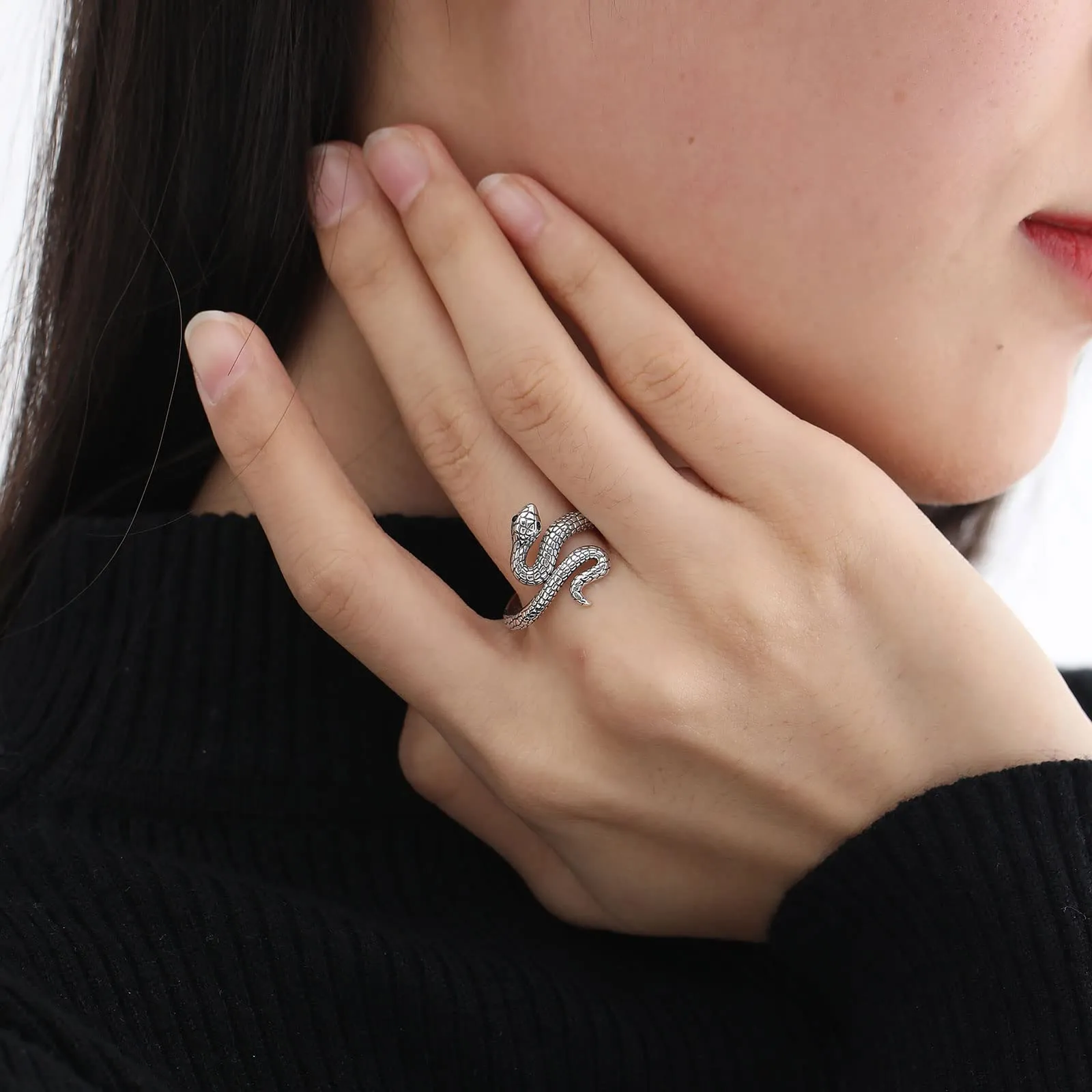 AEONSLOVE Anelli Donna Regolabile Argento 925, Anello Aperto Serpente Vichingo, Idea Regalo per Mamma Ragazze - immagine 5