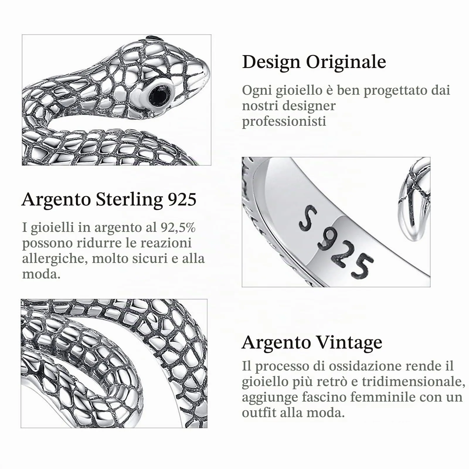 AEONSLOVE Anelli Donna Regolabile Argento 925, Anello Aperto Serpente Vichingo, Idea Regalo per Mamma Ragazze - immagine 9