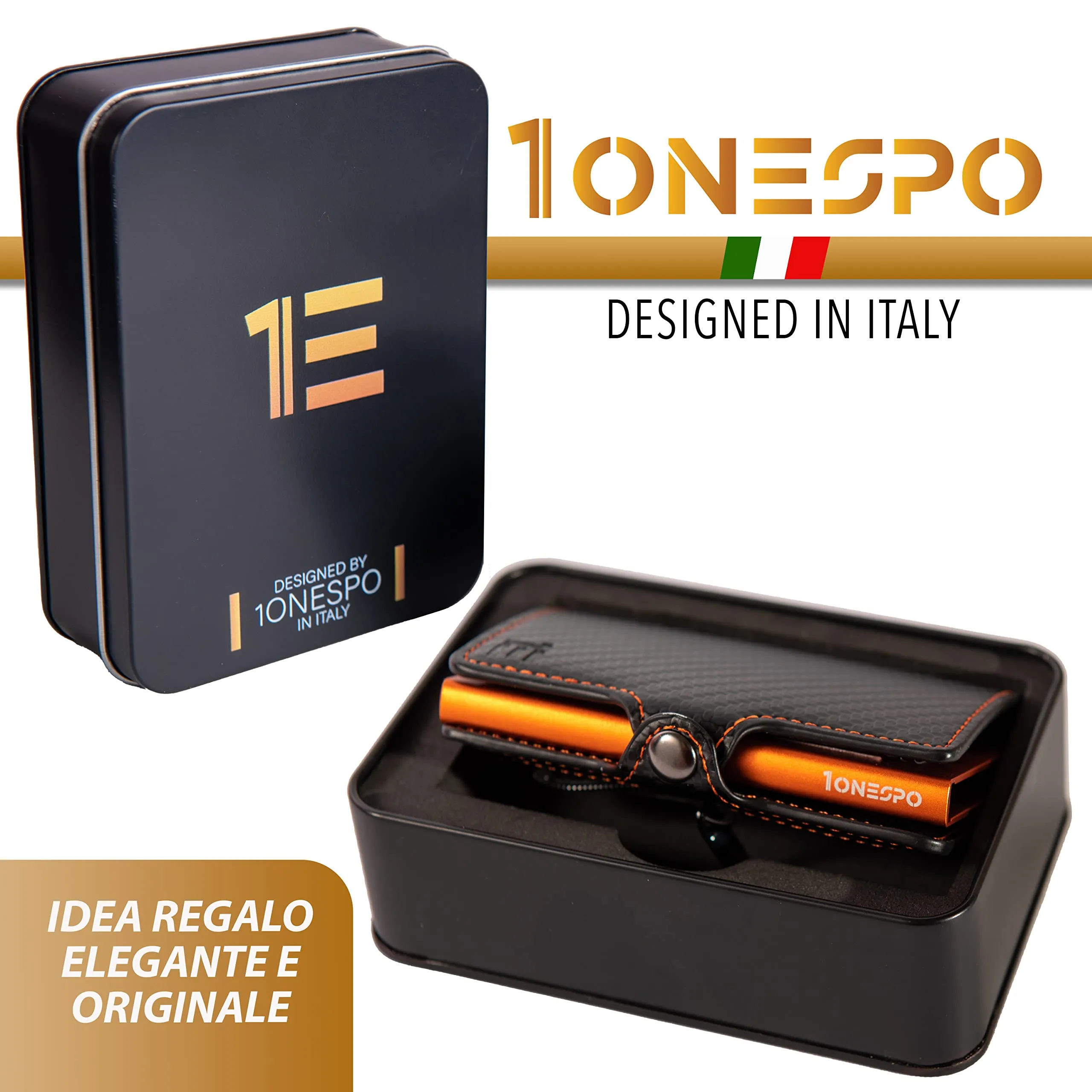 1ONESPO Porta Carte di Credito Uomo - Portacarte Slim con Portamonete e Contanti - Porta tessere e documenti tascabile protezione RFID, Arancione… - immagine 6