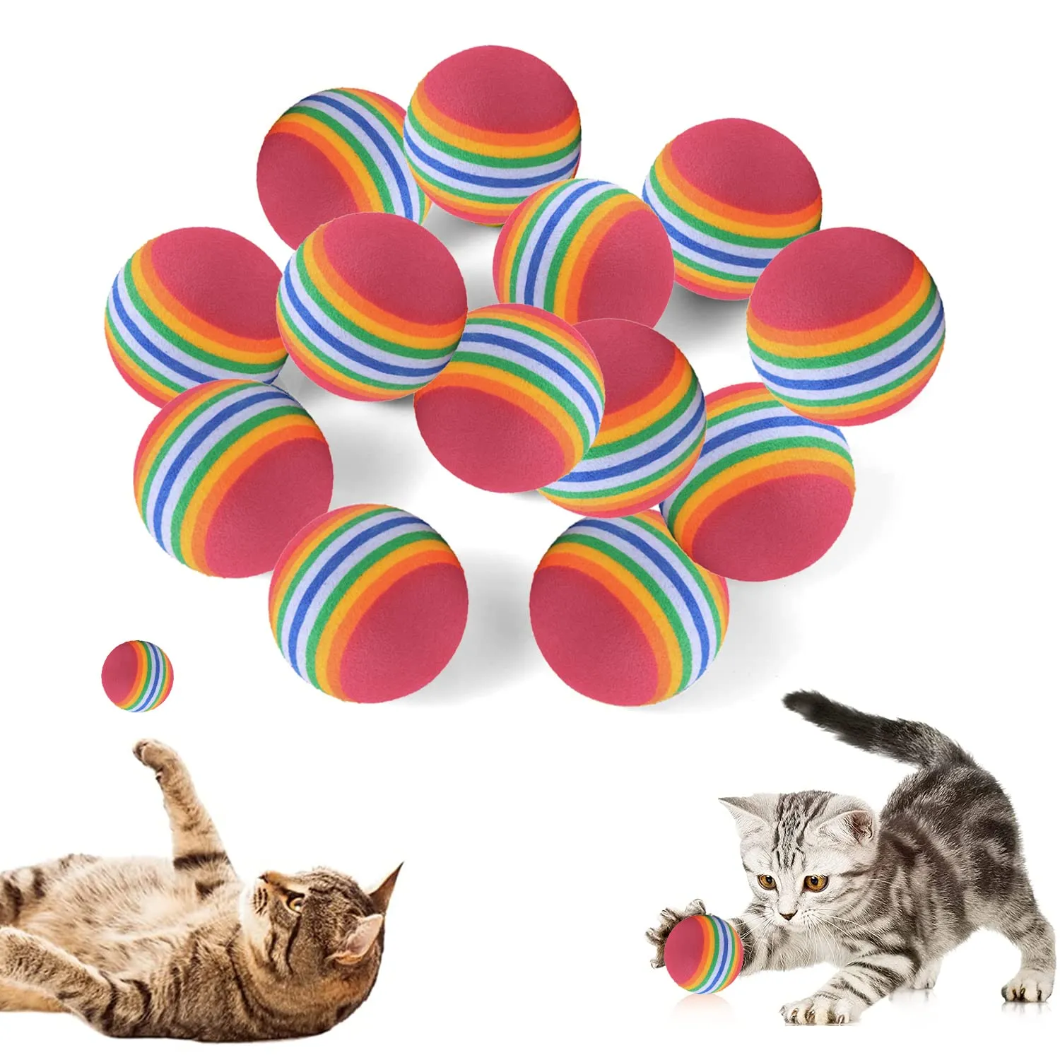 OMIGA 24 Pezzi Pallina Gatto Giochi per Gatti Interattivi Arcobaleno 3.5 cm - immagine 1