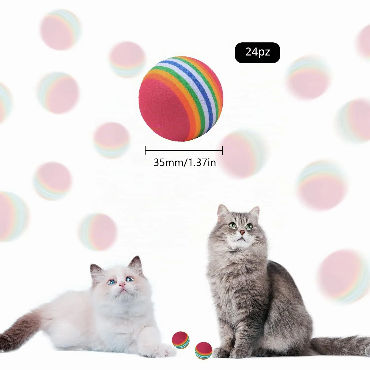 OMIGA 24 Pezzi Pallina Gatto Giochi per Gatti Interattivi Arcobaleno 3.5 cm - immagine 2