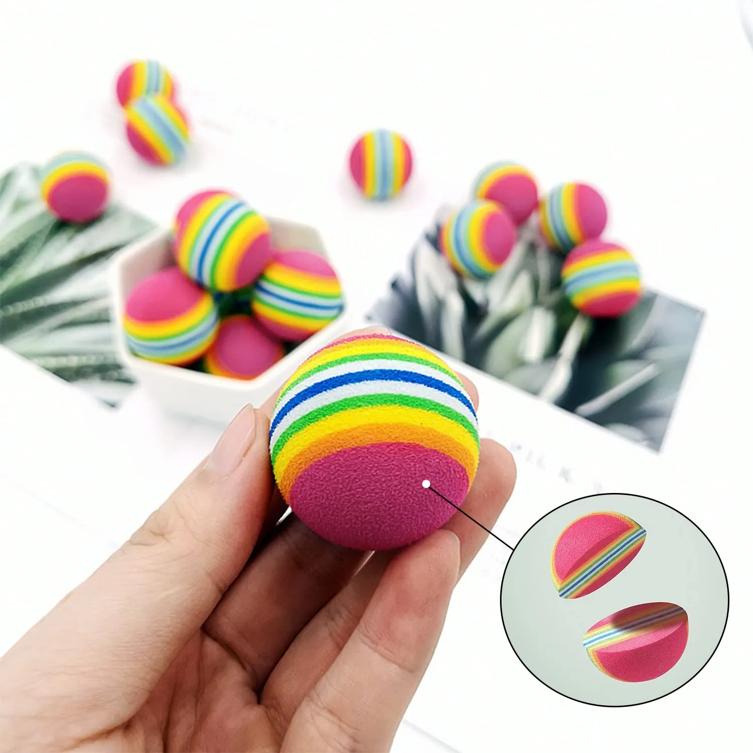 OMIGA 24 Pezzi Pallina Gatto Giochi per Gatti Interattivi Arcobaleno 3.5 cm - immagine 4