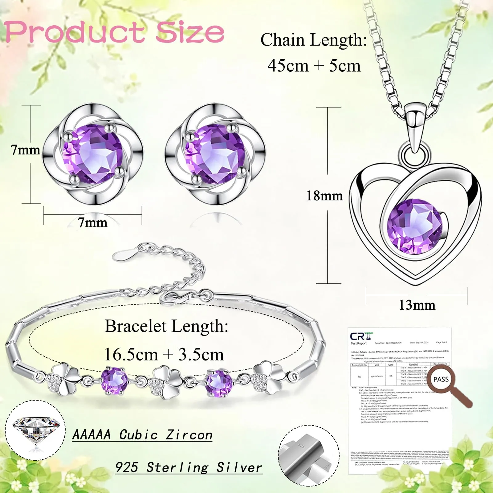 Josfeva Orecchini a perno in argento Sterling 925, a forma di trifoglio, da donna, 5A, zirconi bianchi/blu, con zirconi, 45, zirconi, Zirconia cubica - immagine 2
