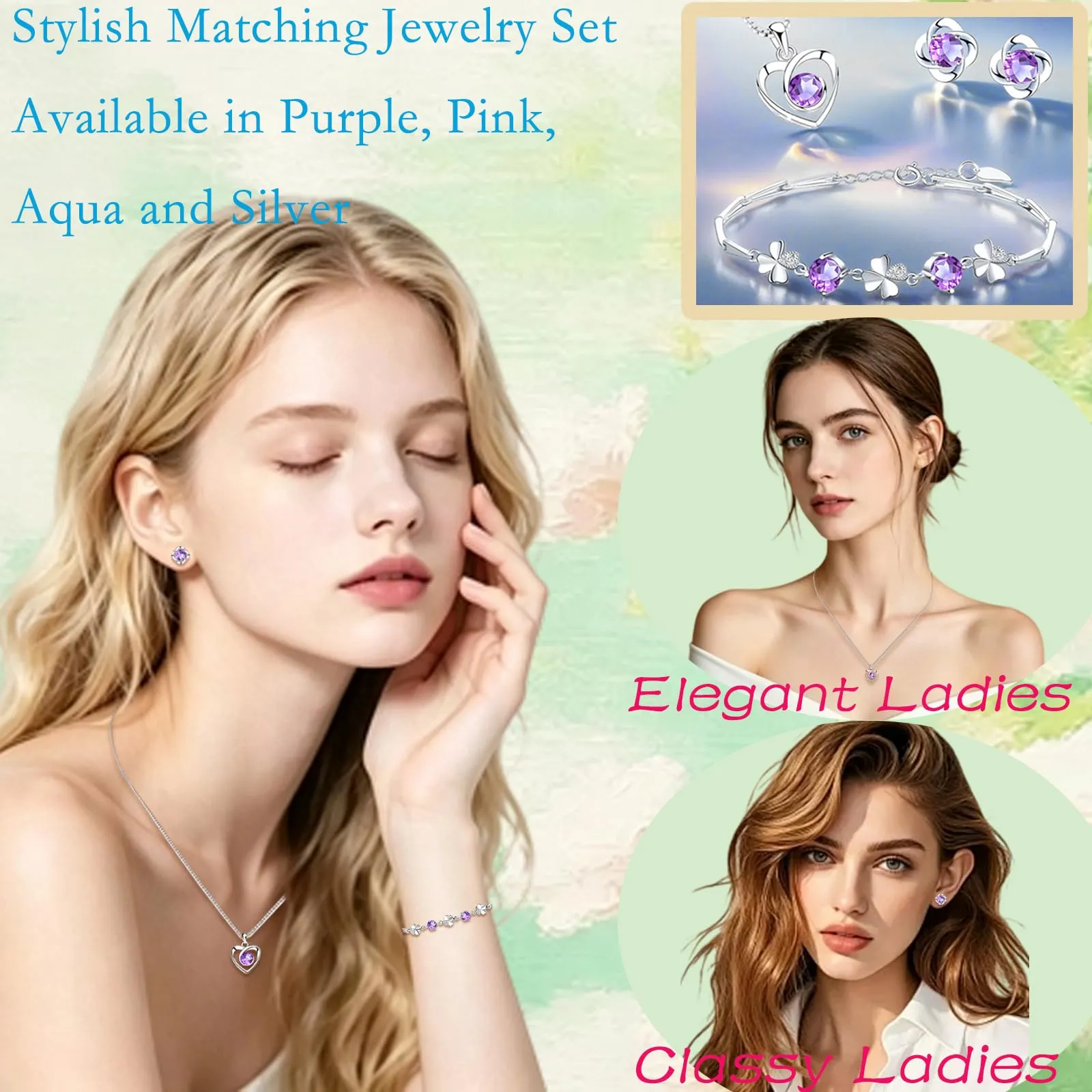 Josfeva Orecchini a perno in argento Sterling 925, a forma di trifoglio, da donna, 5A, zirconi bianchi/blu, con zirconi, 45, zirconi, Zirconia cubica - immagine 4