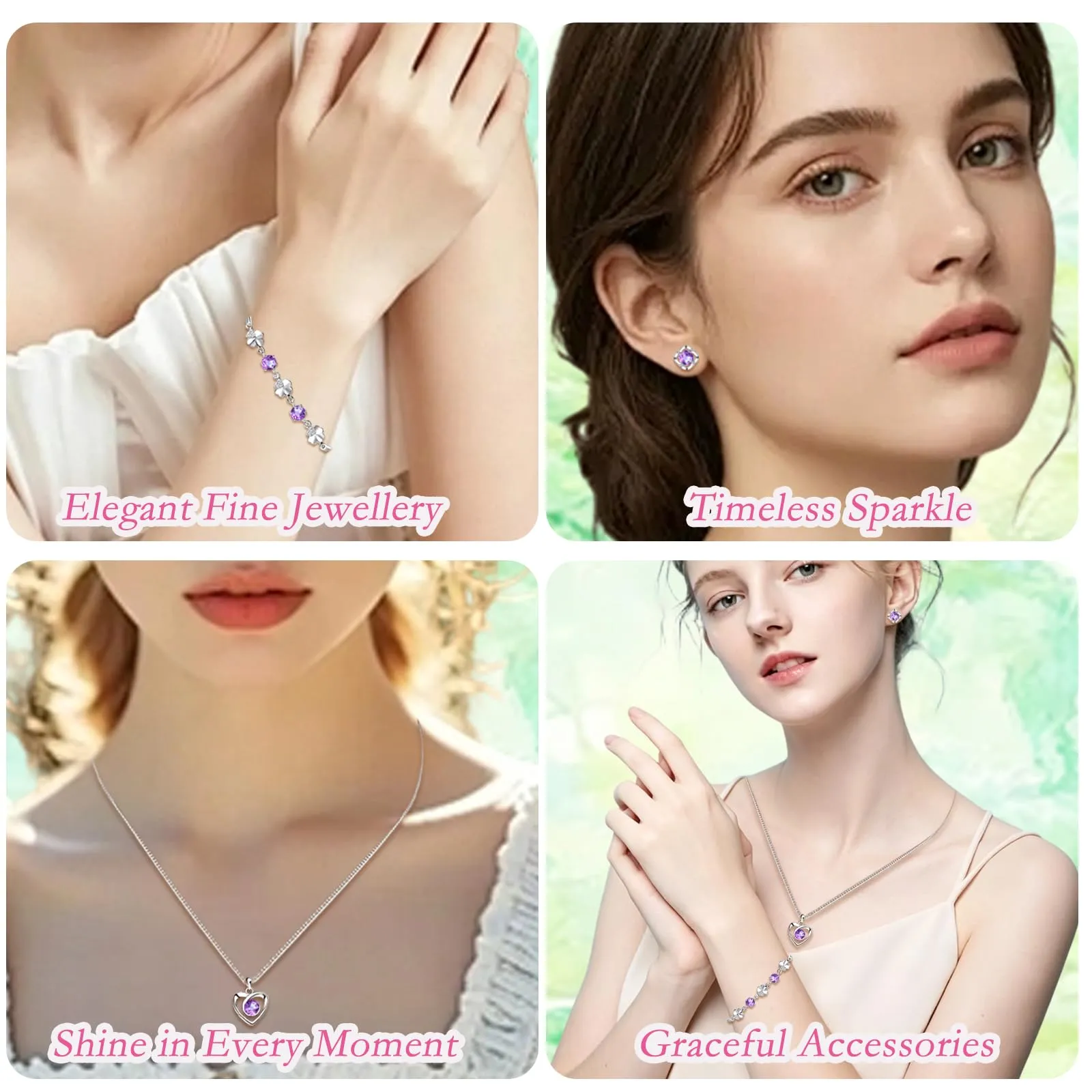 Josfeva Orecchini a perno in argento Sterling 925, a forma di trifoglio, da donna, 5A, zirconi bianchi/blu, con zirconi, 45, zirconi, Zirconia cubica - immagine 5
